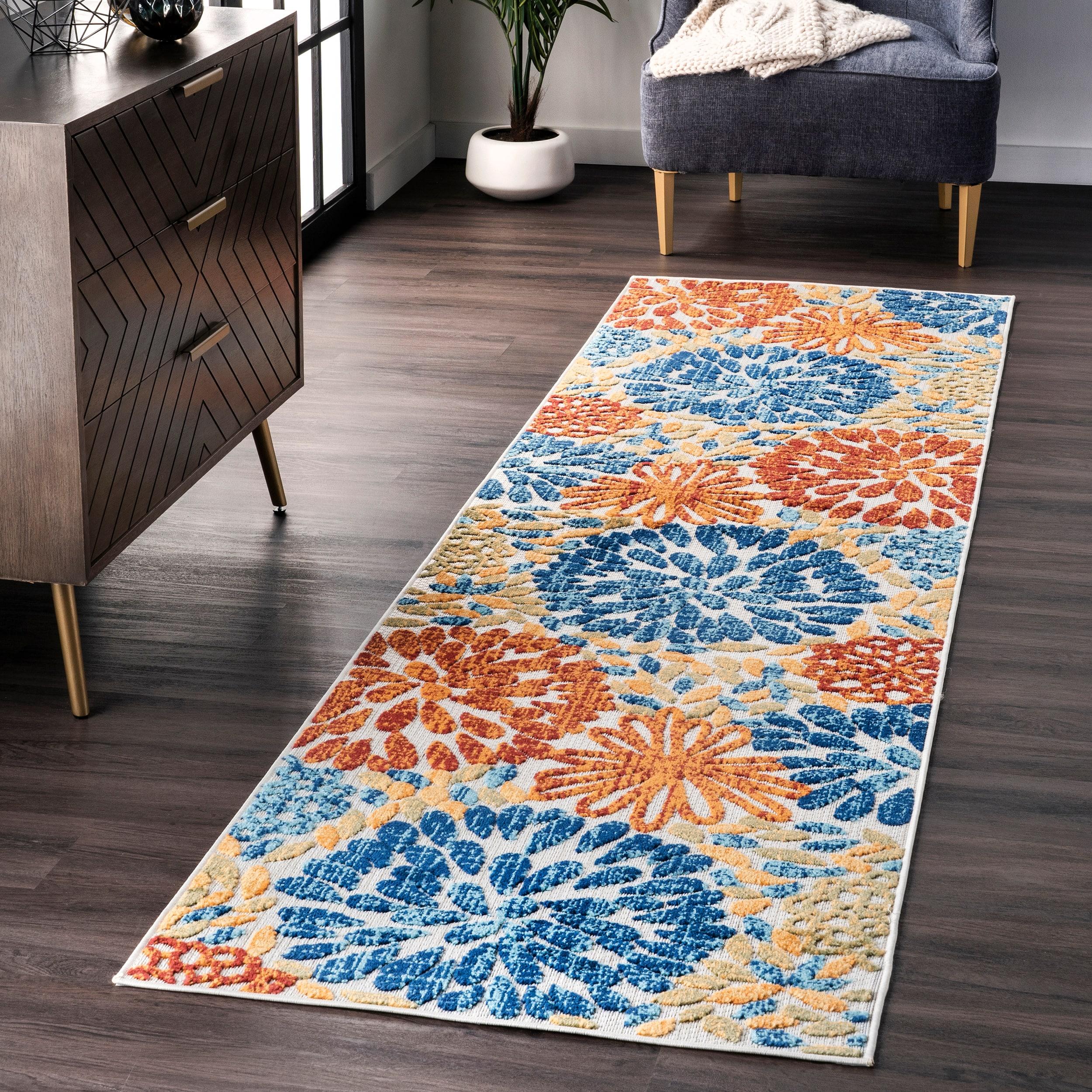 Nuloom Monique Floral & Paisley 2x12 Indoor/Outdoor Runner Rug for Living Room Patio Deck Front Porch Entryway Hallway Kitchen, Blue/Multicolor