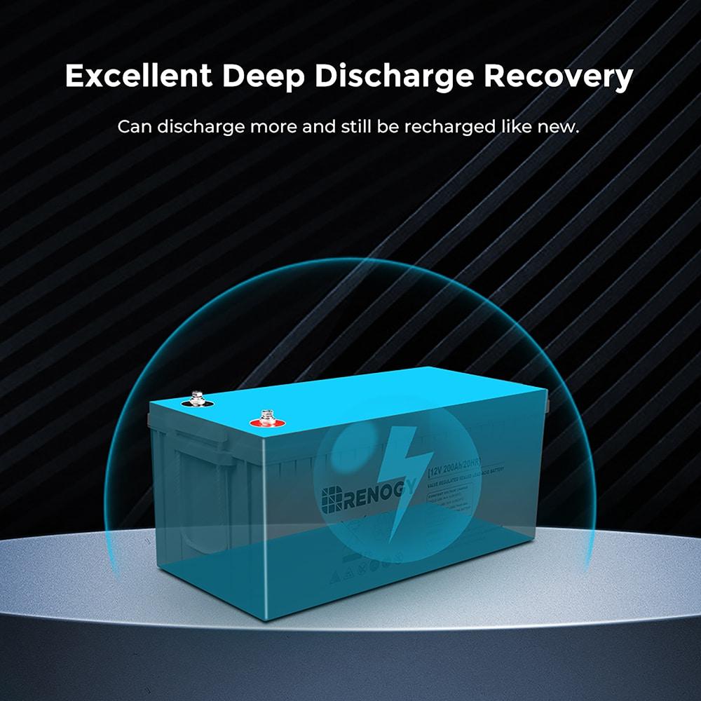 Renogy Deep Cycle AGM Battery 12 Volt 200Ah, 2000A Max Discharge Current, Safe Charge Most Home Appliances for RV, Camping, Cabin, Marine and Off-Grid System, Maintenance-Free