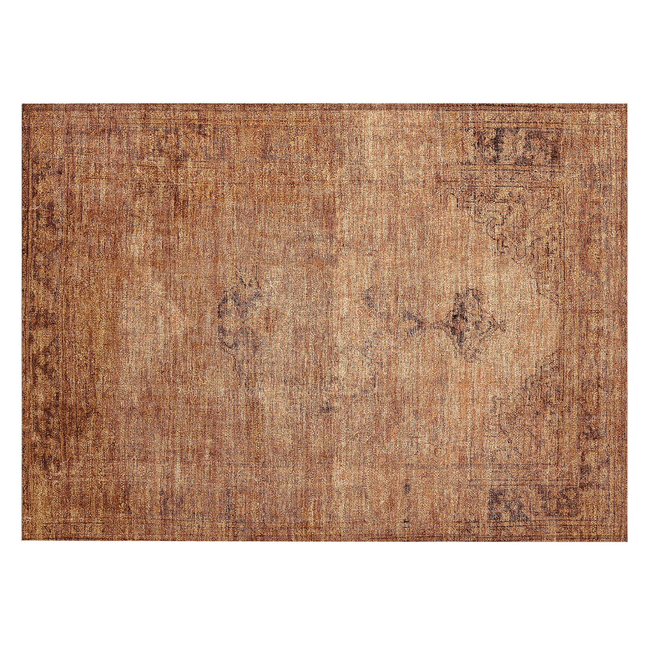 Copper Rectangular Machine-Washable Oriental Area Rug