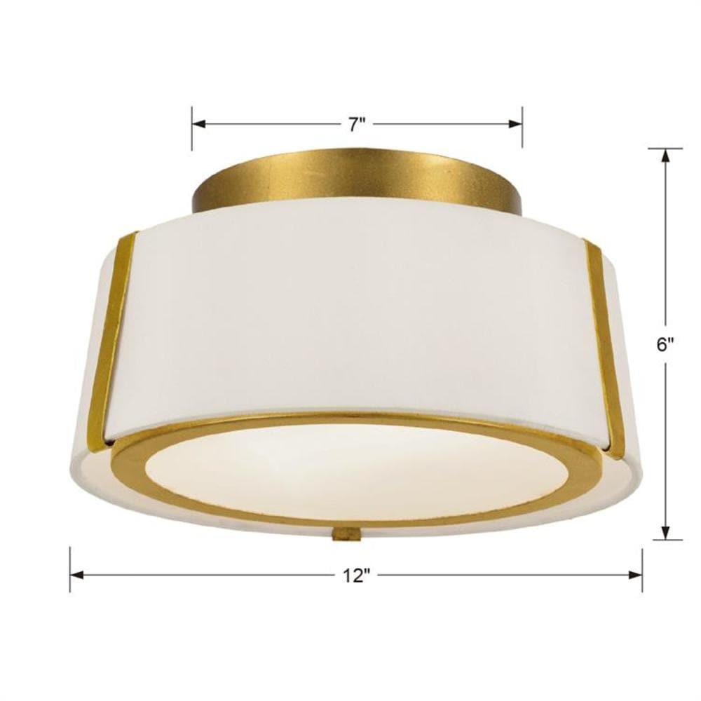 Antique Gold and White Silk Drum LED Ceiling Light