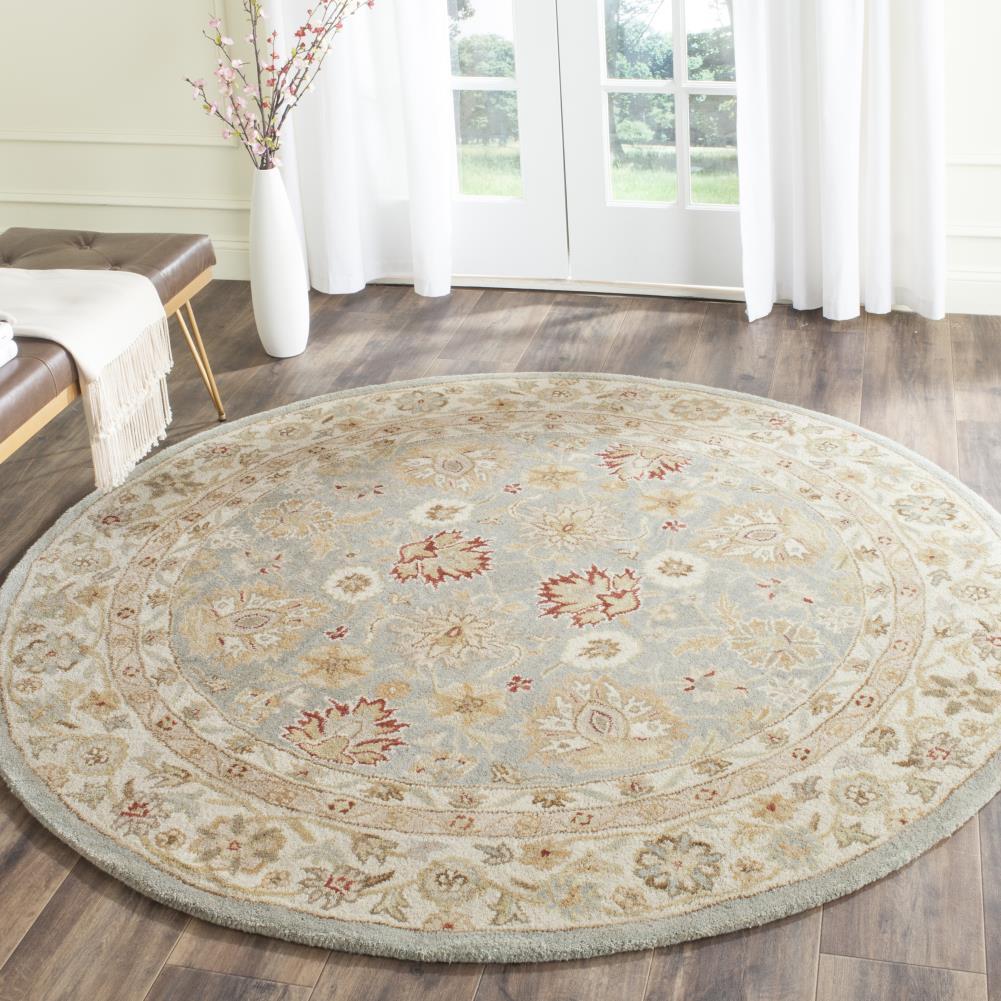 Antiquity AT822 Hand Tufted Area Rug - Grey Blue/Beige - 6' Round - Safavieh.