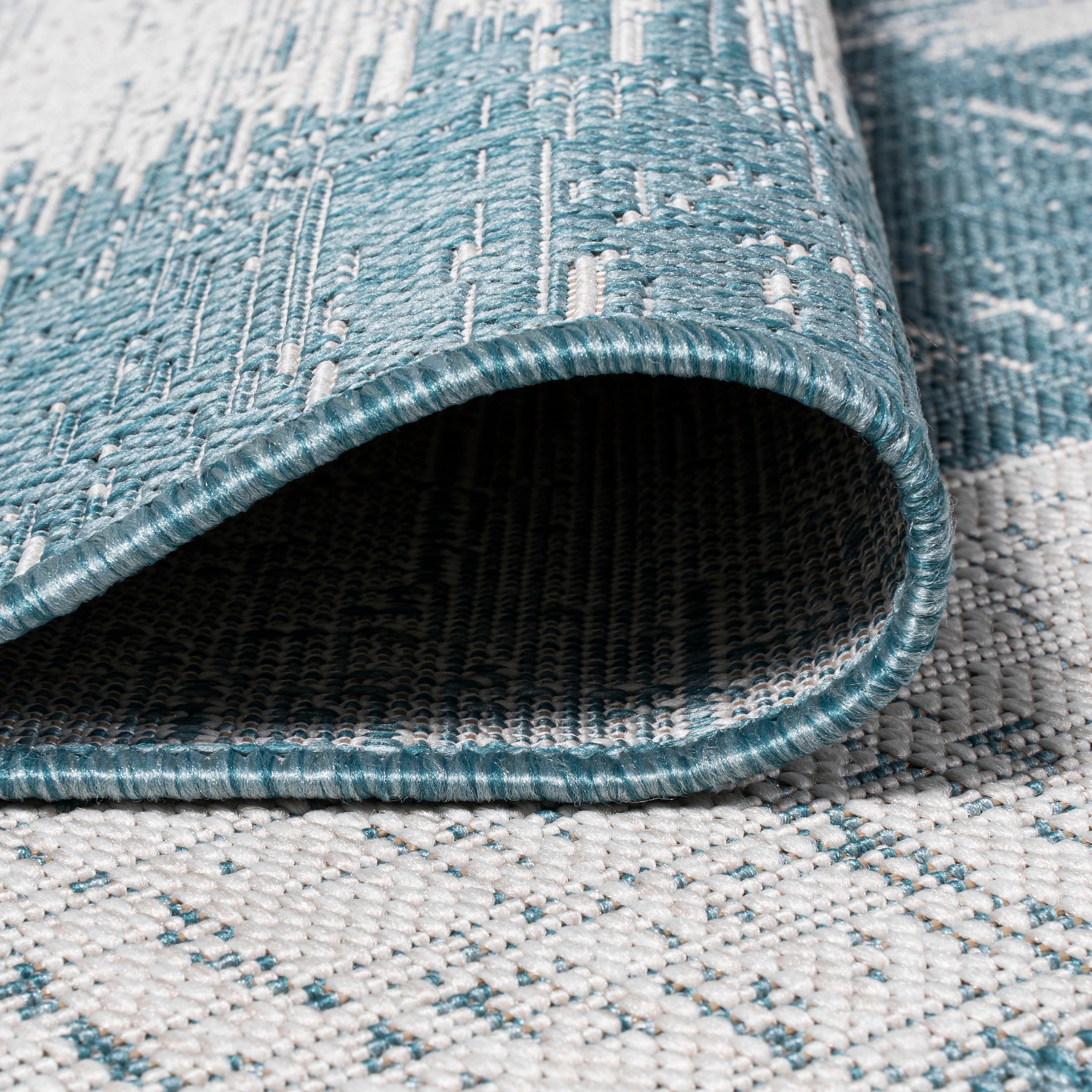 2'x10' Scandi Minimalist Border Indoor/Outdoor Runner Rug, Aqua - JONATHAN Y