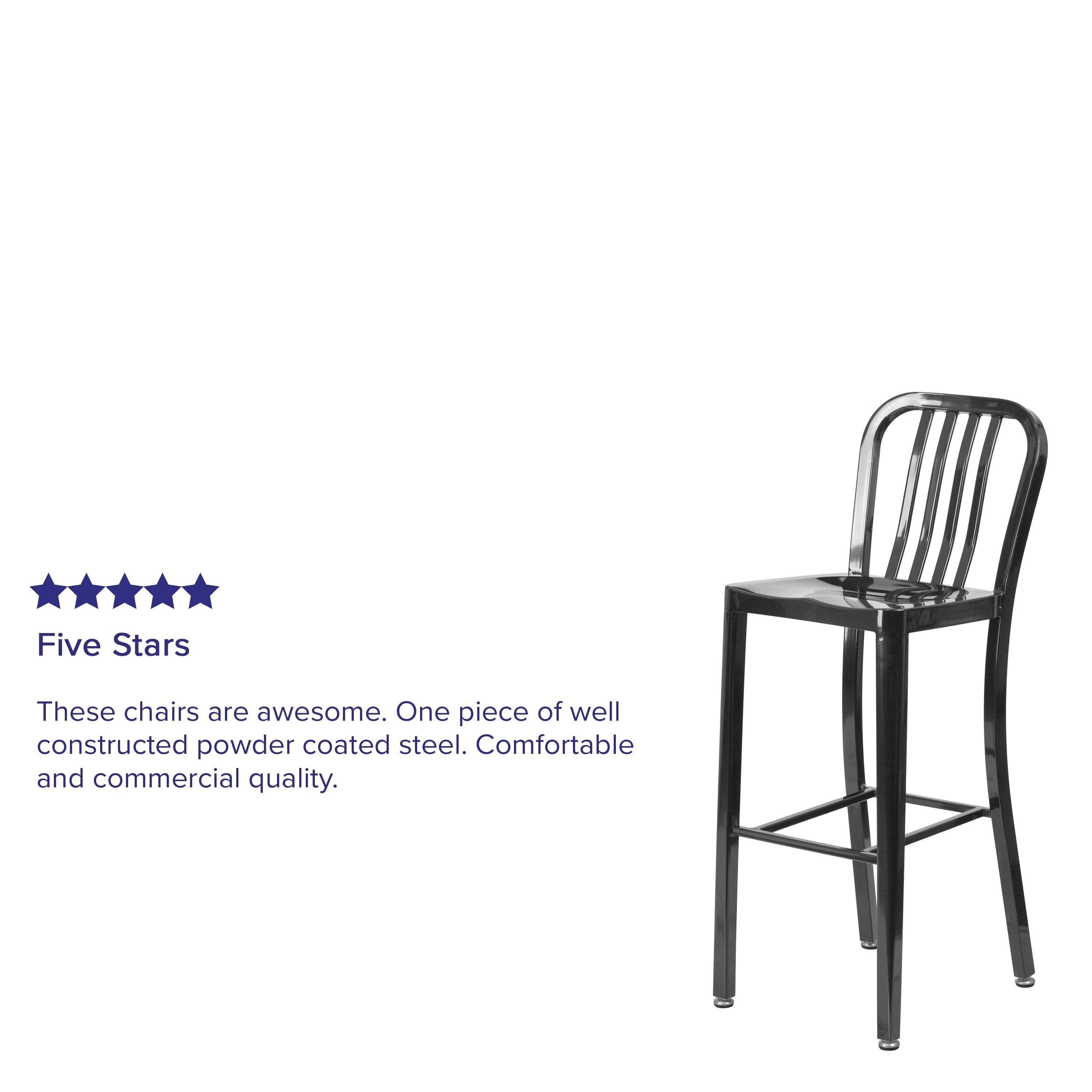 Flash Furniture Commercial Grade 30" High Black Metal Indoor-Outdoor Barstool with Vertical Slat Back