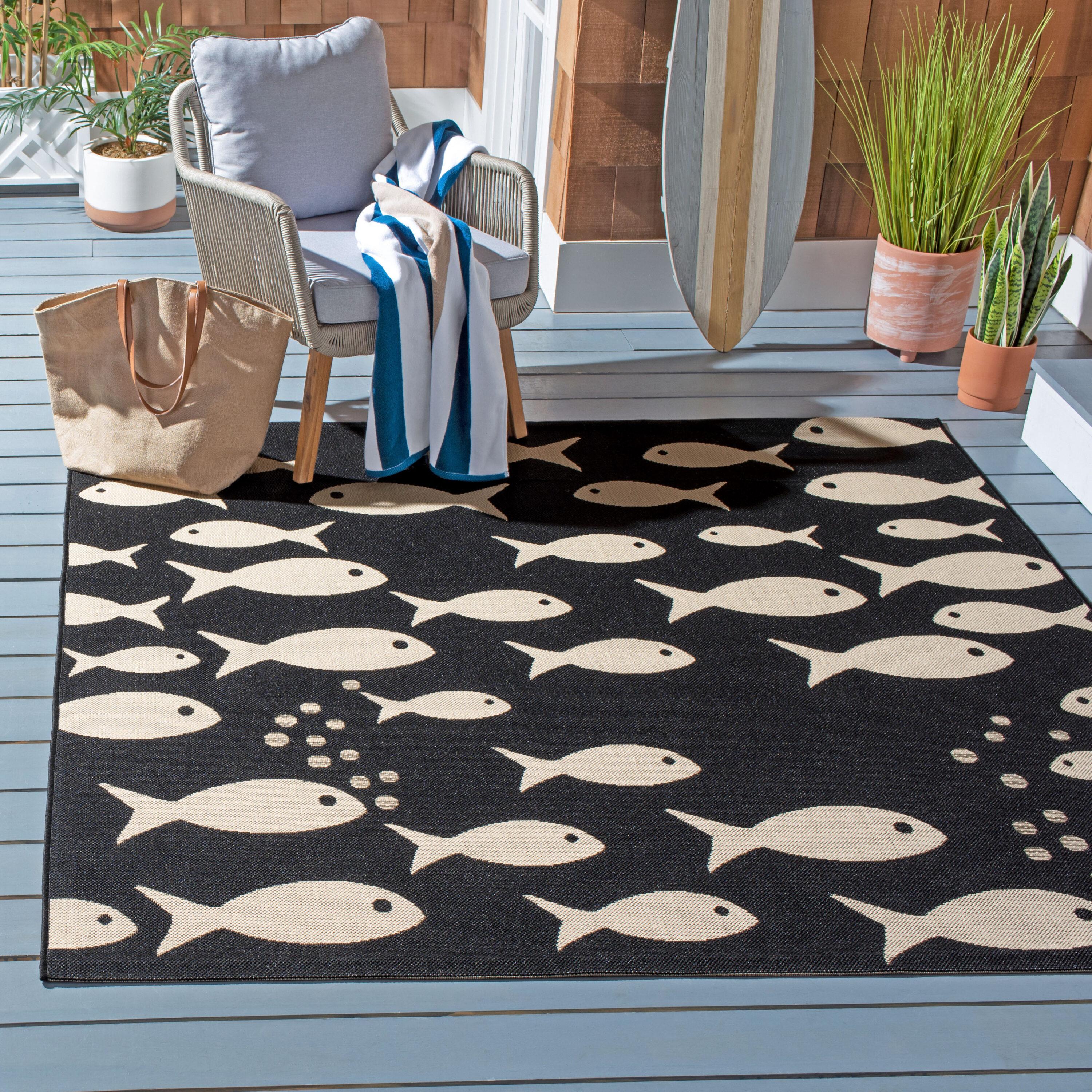 Courtyard CY6012 Power Loomed Indoor/Outdoor Area Rug - Black/Beige - 4'x4' - Safavieh.