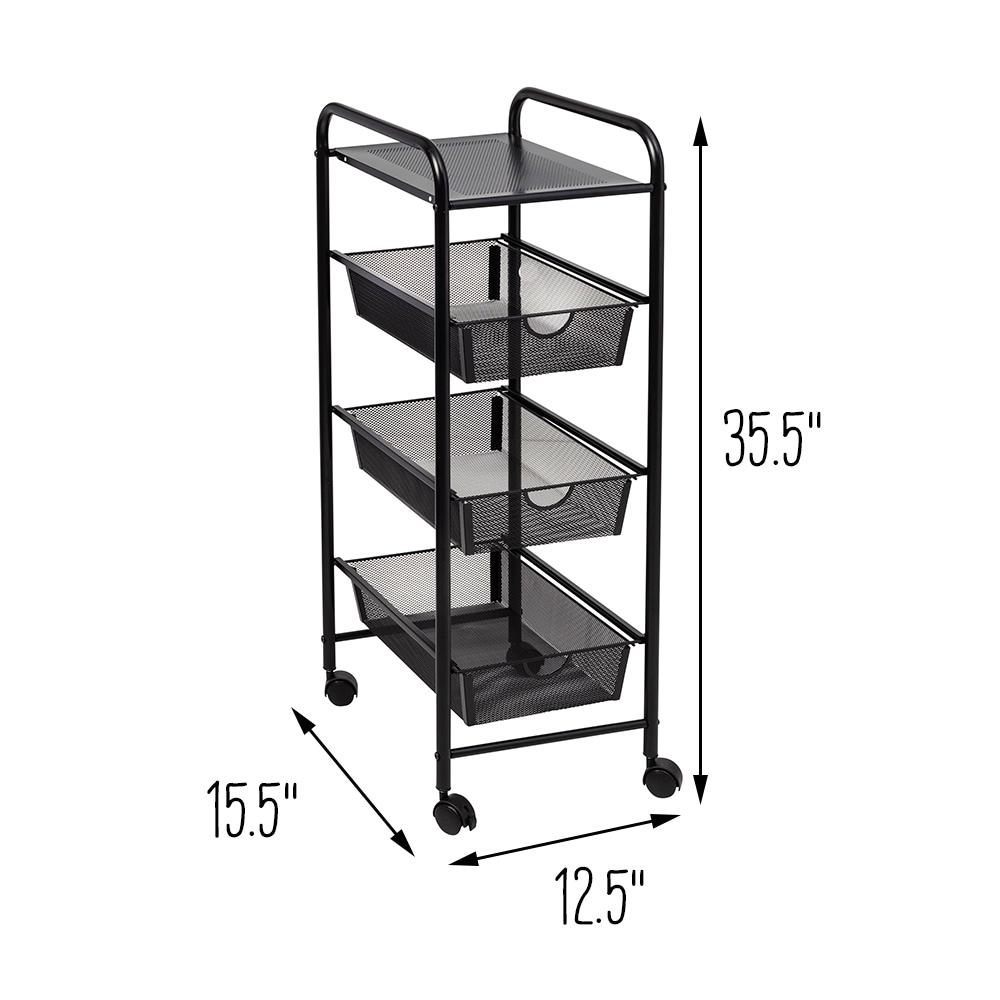 Honey-Can-Do 3 Drawer Rolling Cart Black: Utility Storage Cart with Fade-Resistant Steel, Universal Placement, 35.6" Height