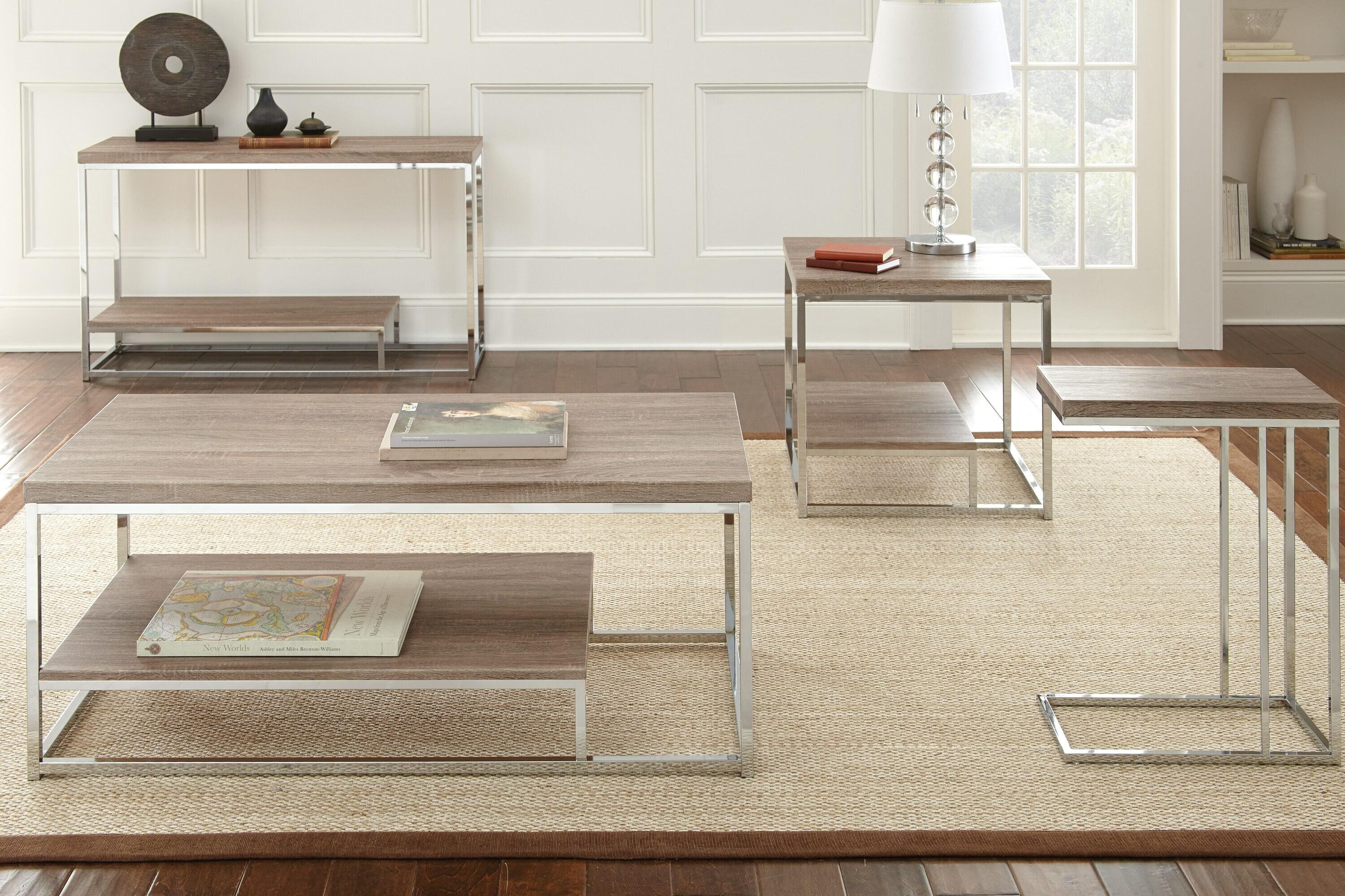 Lucia Chairside End Table Brown - Steve Silver: Chrome Frame, Wood Top, Space-Saving Design