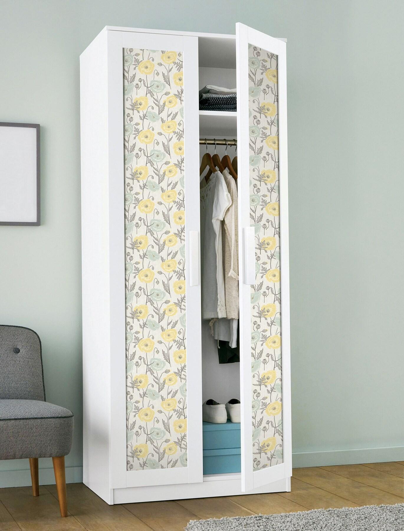 Aqua and Yellow Poppy Field Peel and Stick Wallpaper