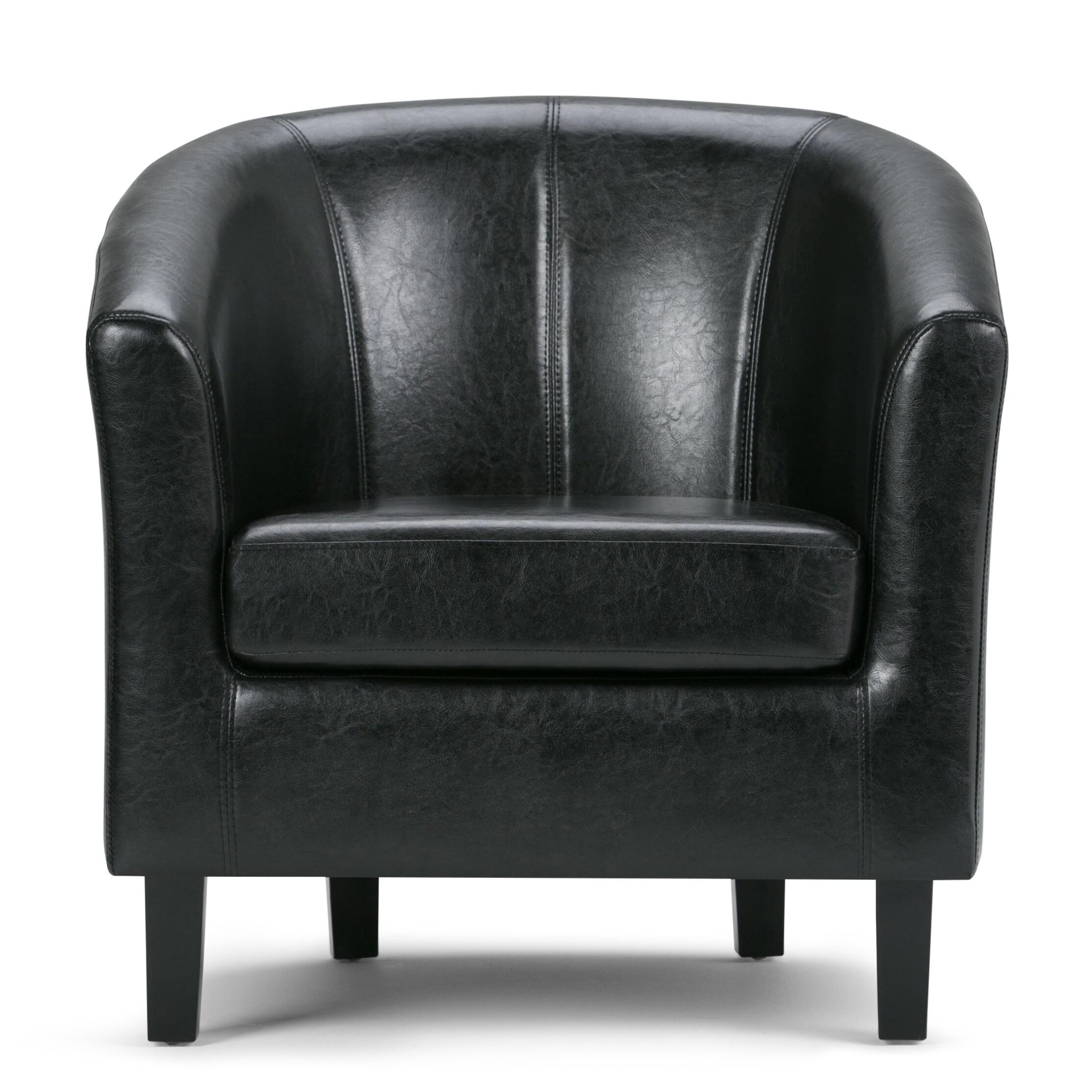 Simpli Home Austin 30"W Upholstered Vegan Faux Leather Contemporary Tub Accent Chair with High Arms and Deep Seat