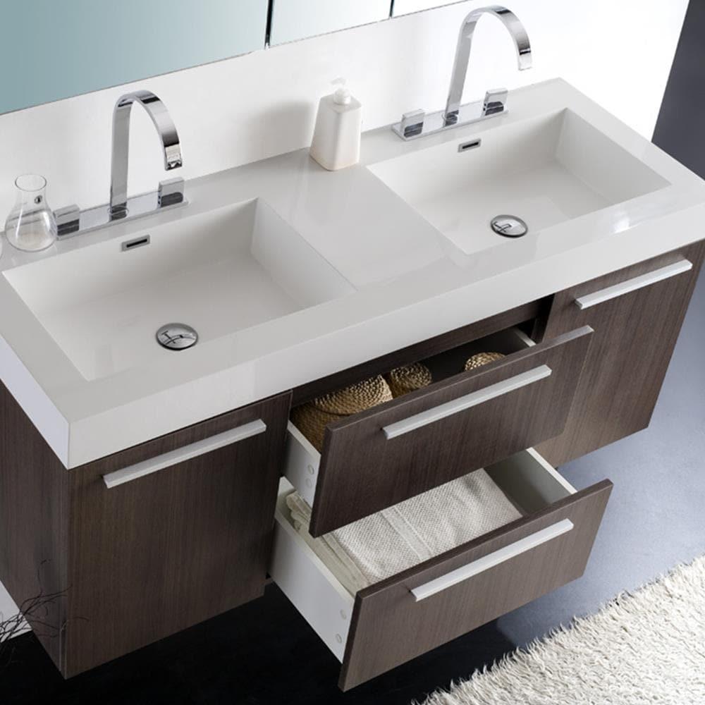 Opulento 54"Gray Oak Dbl Sink Bathroom Vanity & Medicine Cabinet