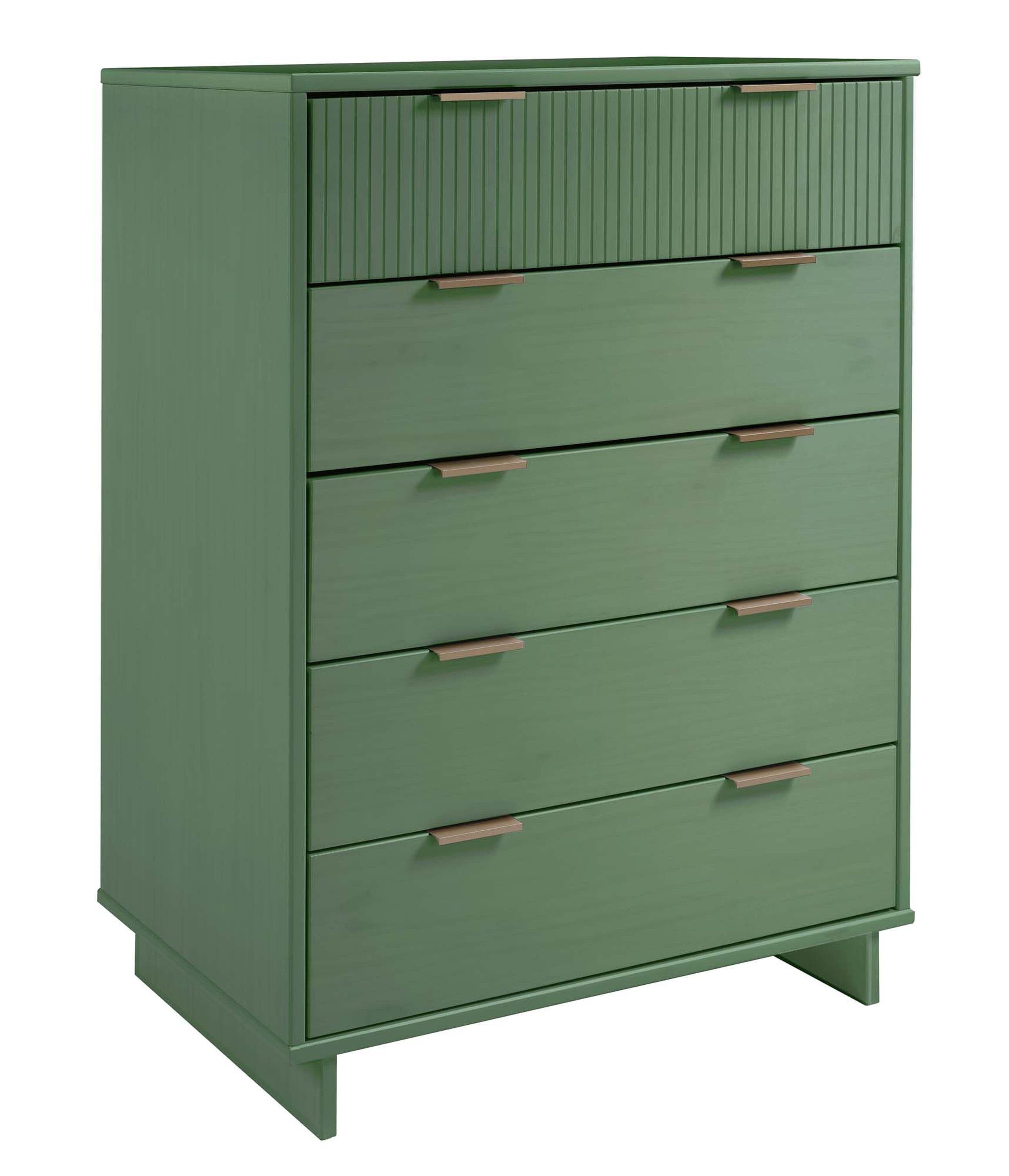 Tall Granville Modern 5 Drawer Dresser Sage Green - Manhattan Comfort: UV Painted, Soft Close, Metal Handles