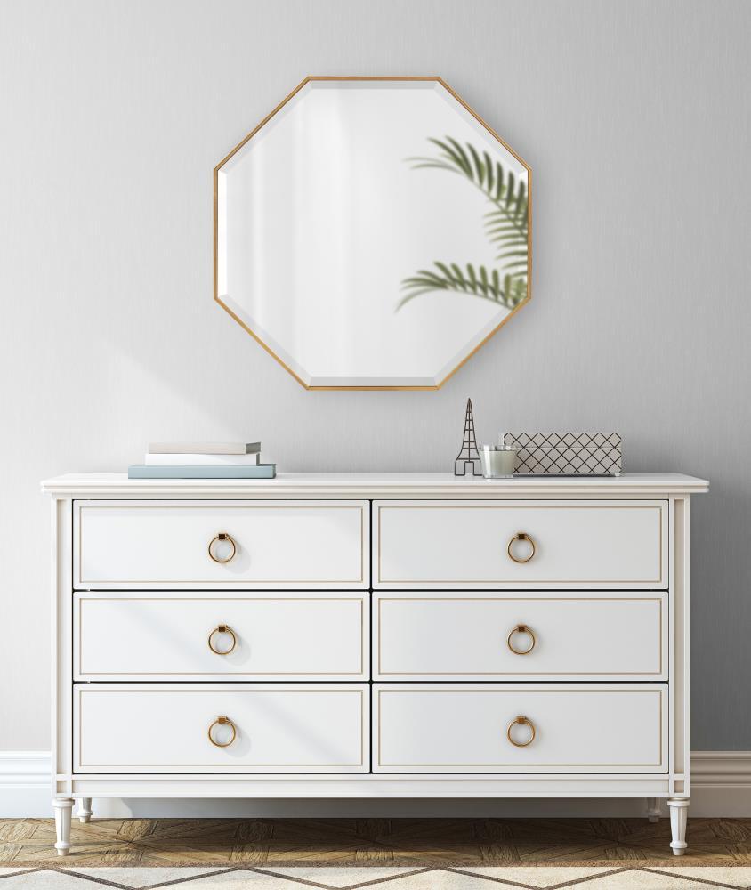 Kate & Laurel All Things Decor 28.7" x 28.7" Rhodes Octagon Wall Mirror Gold : Modern Style, No Assembly Required