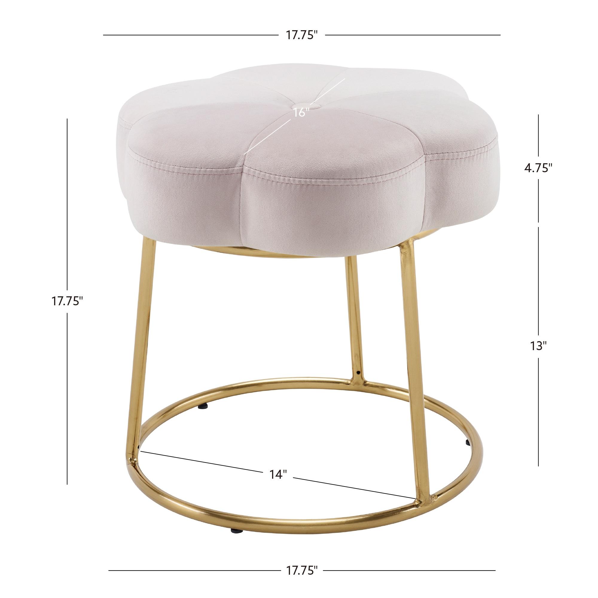 Seraphina Glam Faux Shearling Vanity Stool with Metal Flower, No Assembly - Linon