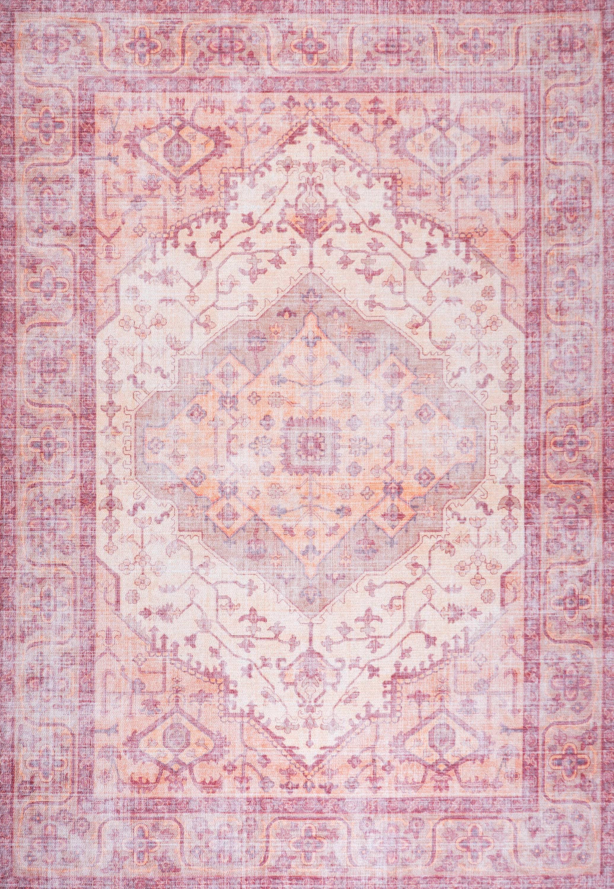4' x 6' Alacati Ogee Medallion Machine Washable Indoor/Outdoor Area Rug, Red/Orange/Cream - JONATHAN Y