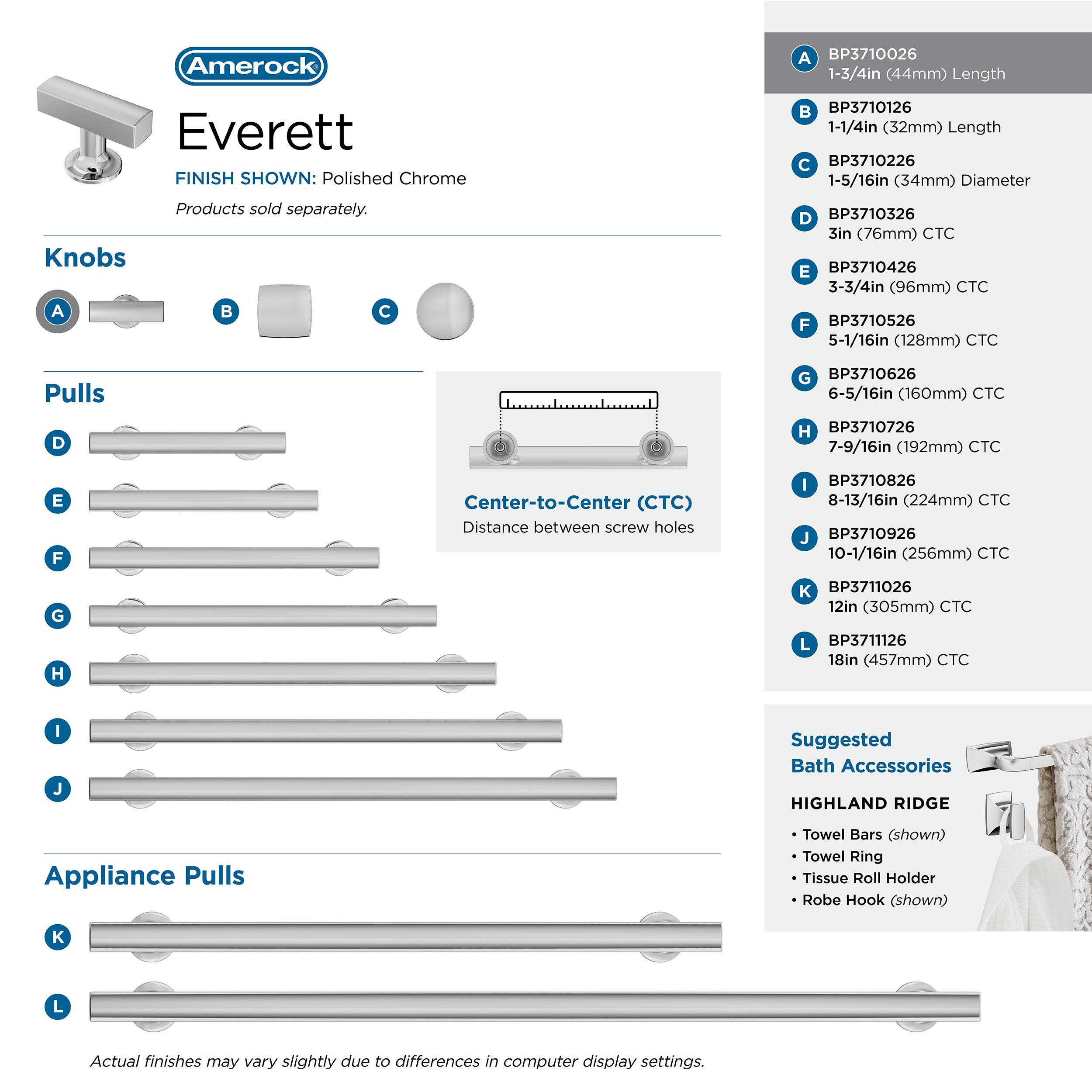 Amerock Everett 1-3/4 inch (44mm) Length Polished Chrome Cabinet Knob