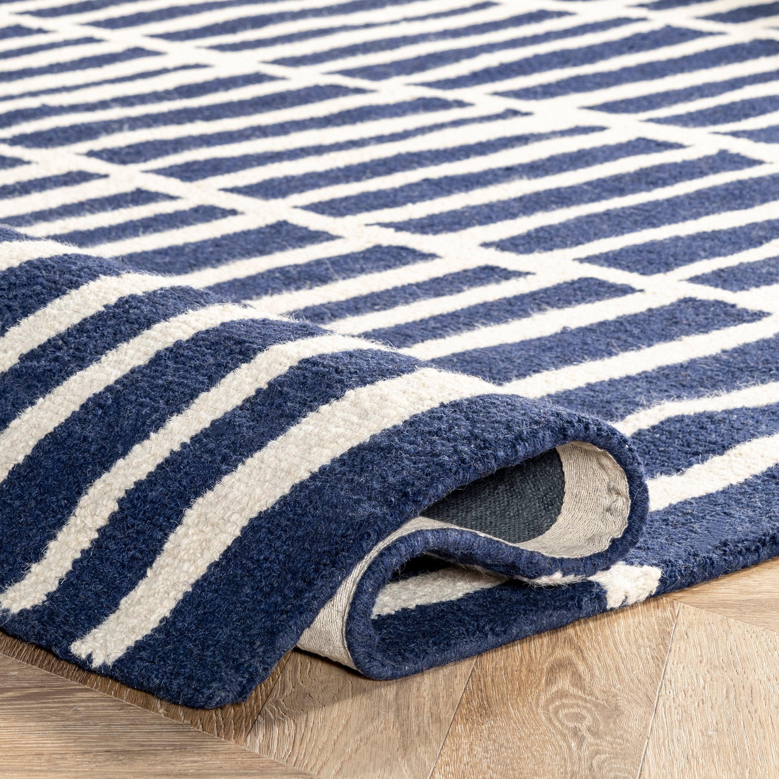 Nuloom Lemuel Geometric 6x9 Wool Indoor Area Rug for Living Room Bedroom Dining Room Kitchen, Navy/Ivory
