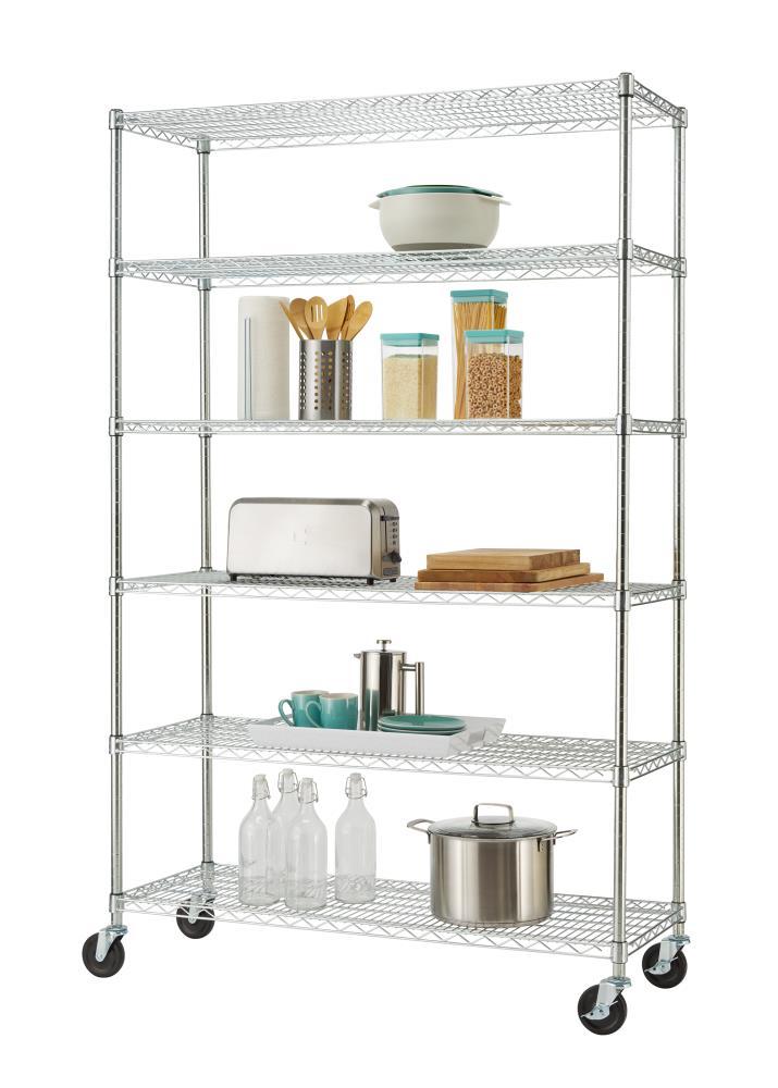 TRINITY EcoStorage 6-Tier NSF Steel Wire Shelving Unit w/ Wheels (48 in. W x 18 in. D)