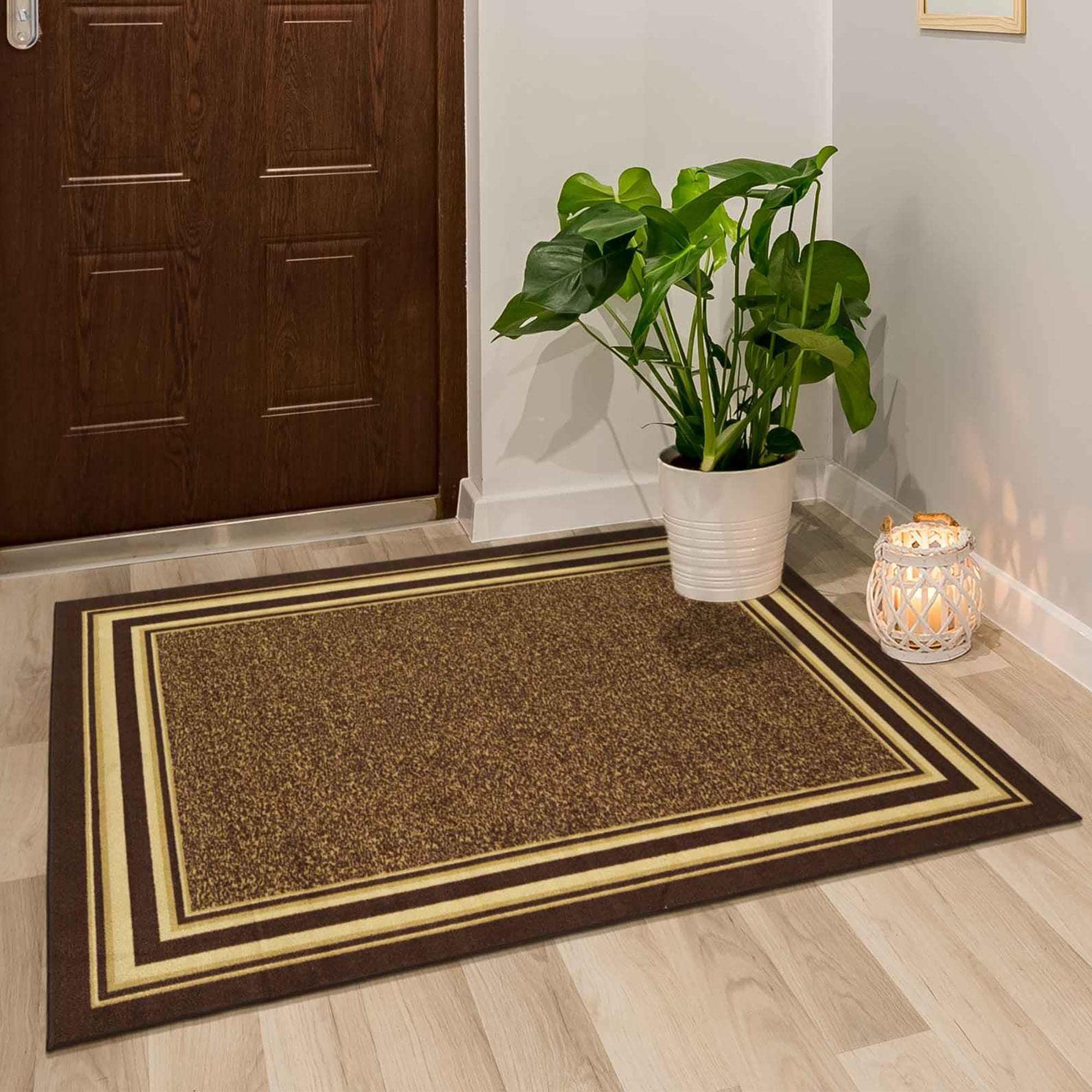 Ottomanson Machine Washable Non-Slip Rubberback Bordered 5x7 Indoor Area Rug, 5' x 6'6", Dark Brown