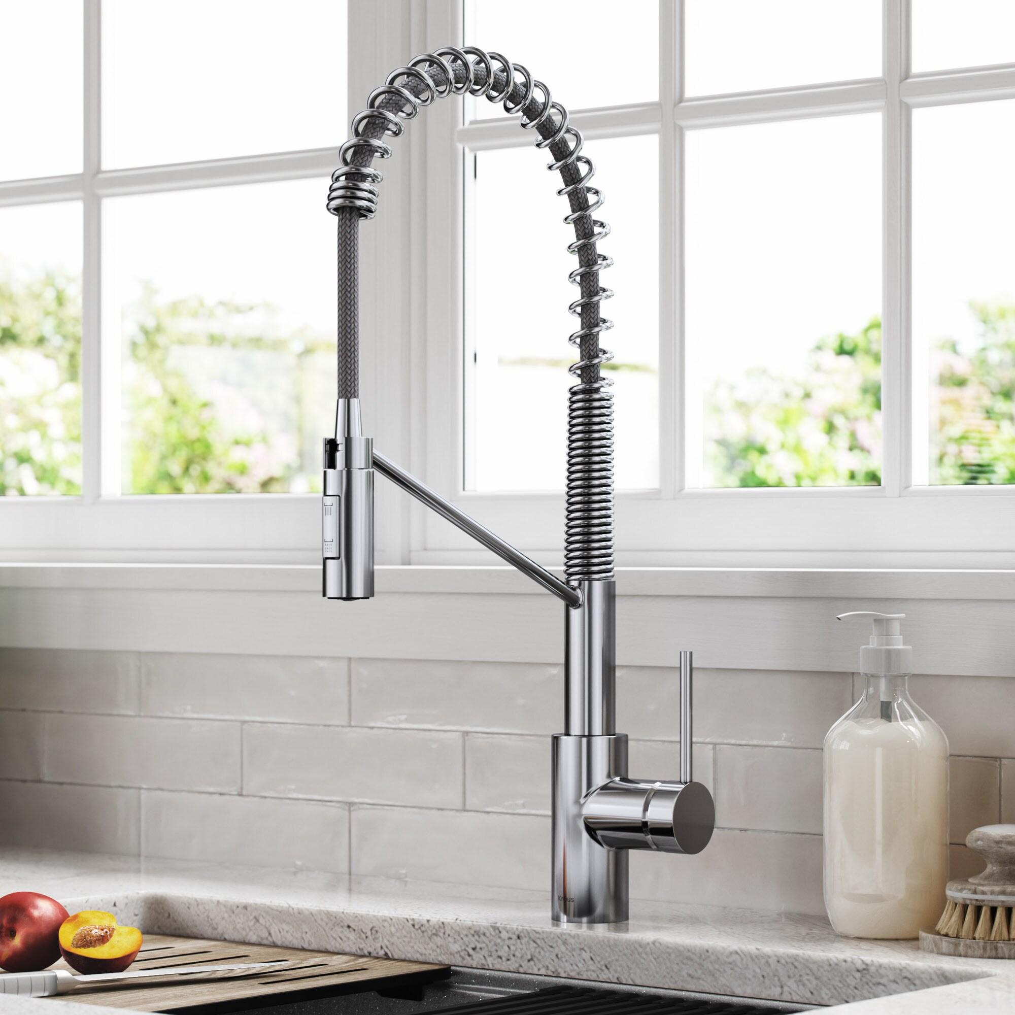 KRAUS Oletto Commercial Style Single Handle Pull Down Kitchen Faucet with QuickDock Top Mount Installation Assembly