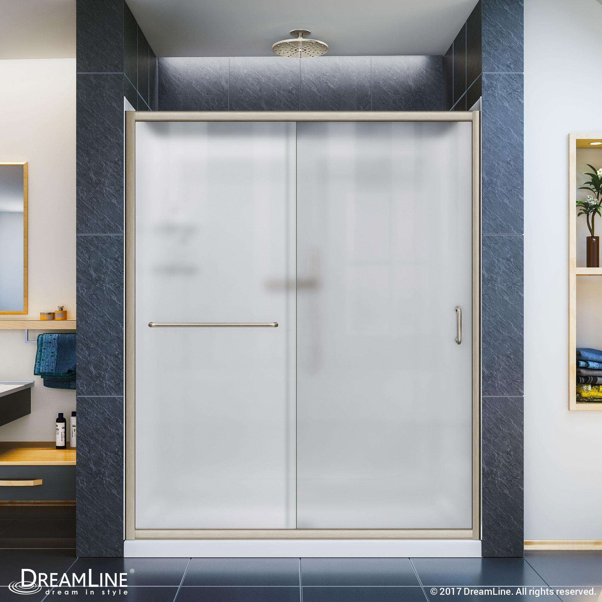 Infinity-Z 60" W x 30" D x 76.75" H Semi-Frameless Rectangle Shower Enclosure with Towel Bar and Base Included