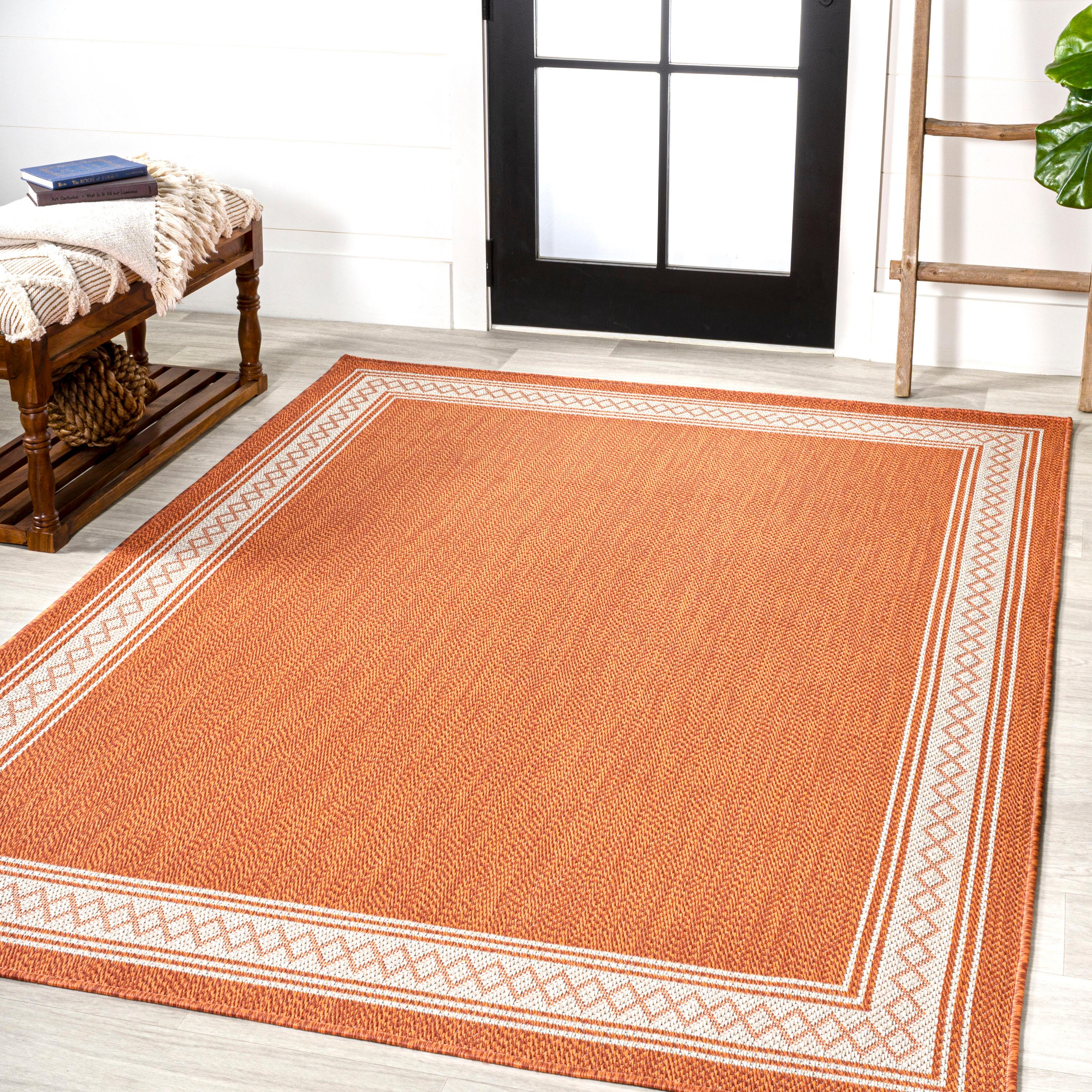 5' x 8' Lucia Classic Diamond Border Indoor/Outdoor Area Rug, Orange/Cream - JONATHAN Y