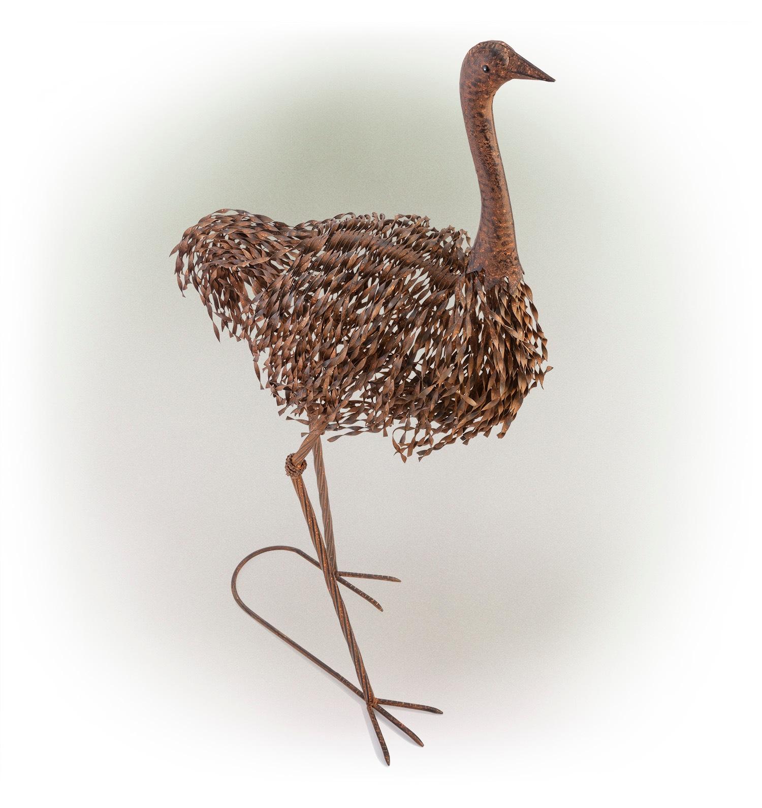 45" x 22" Outdoor Metal Peaking Standing Ostrich Statue Brown - Alpine Corporation: Weather-Resistant Iron Decor