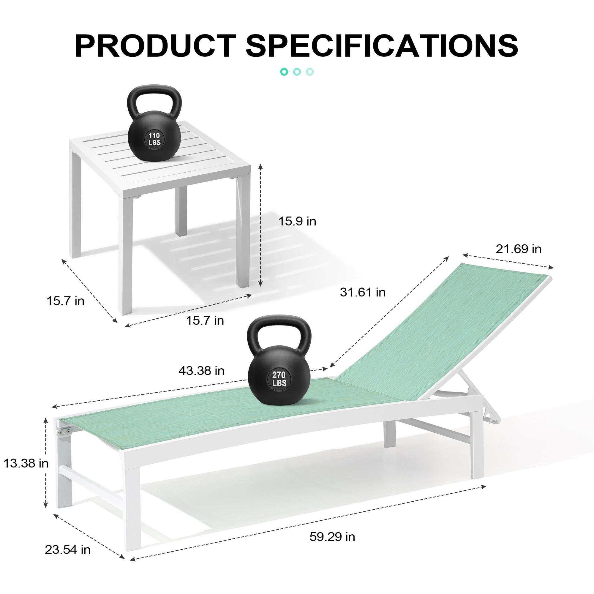 Crestlive Products Set of 3 Outdoor Aluminum Chaise Lounge Chairs and Table, Green