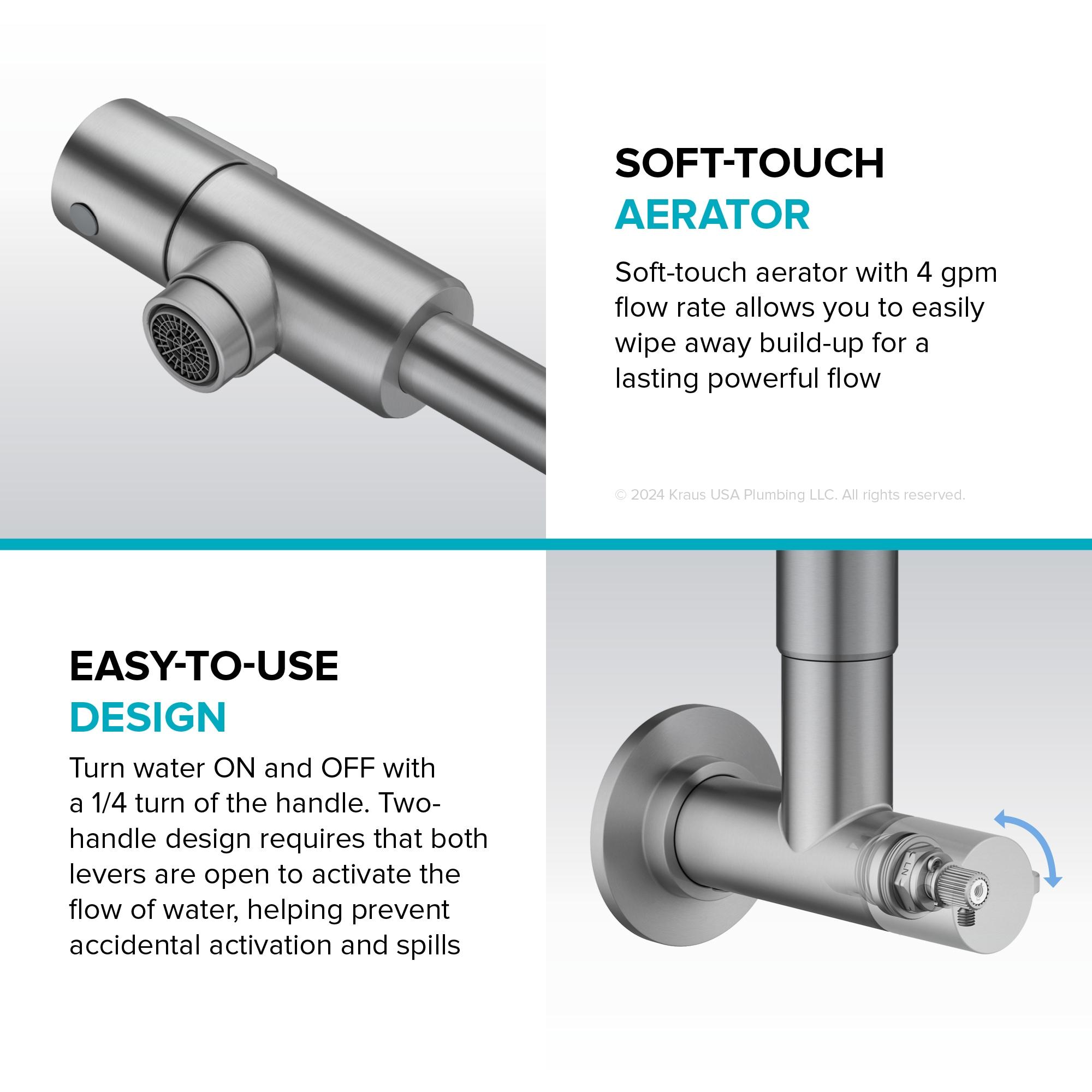 KRAUS Bolden 2 Handle Pot Filler Faucet With Retractable Arm, Wall Mount Kitchen Faucet, Pot Filler For Over Stove