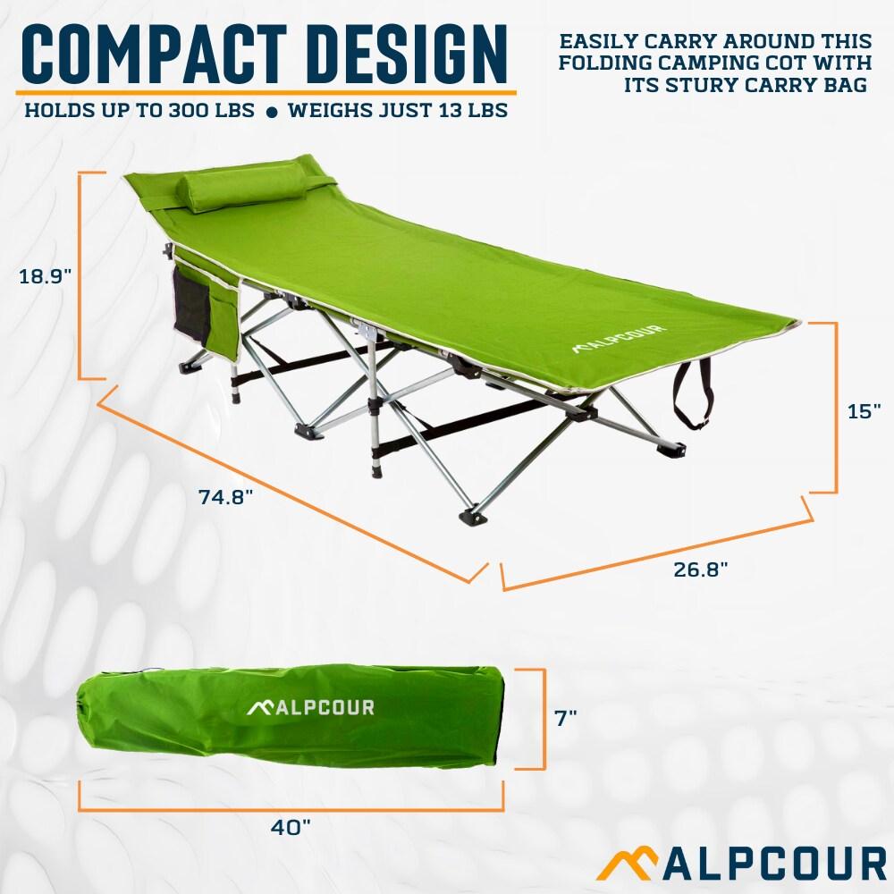 Alpcour Alpcour Folding Camping Cot - Compact Single Person Bed with Pillow for Indoor & Outdoor Use
