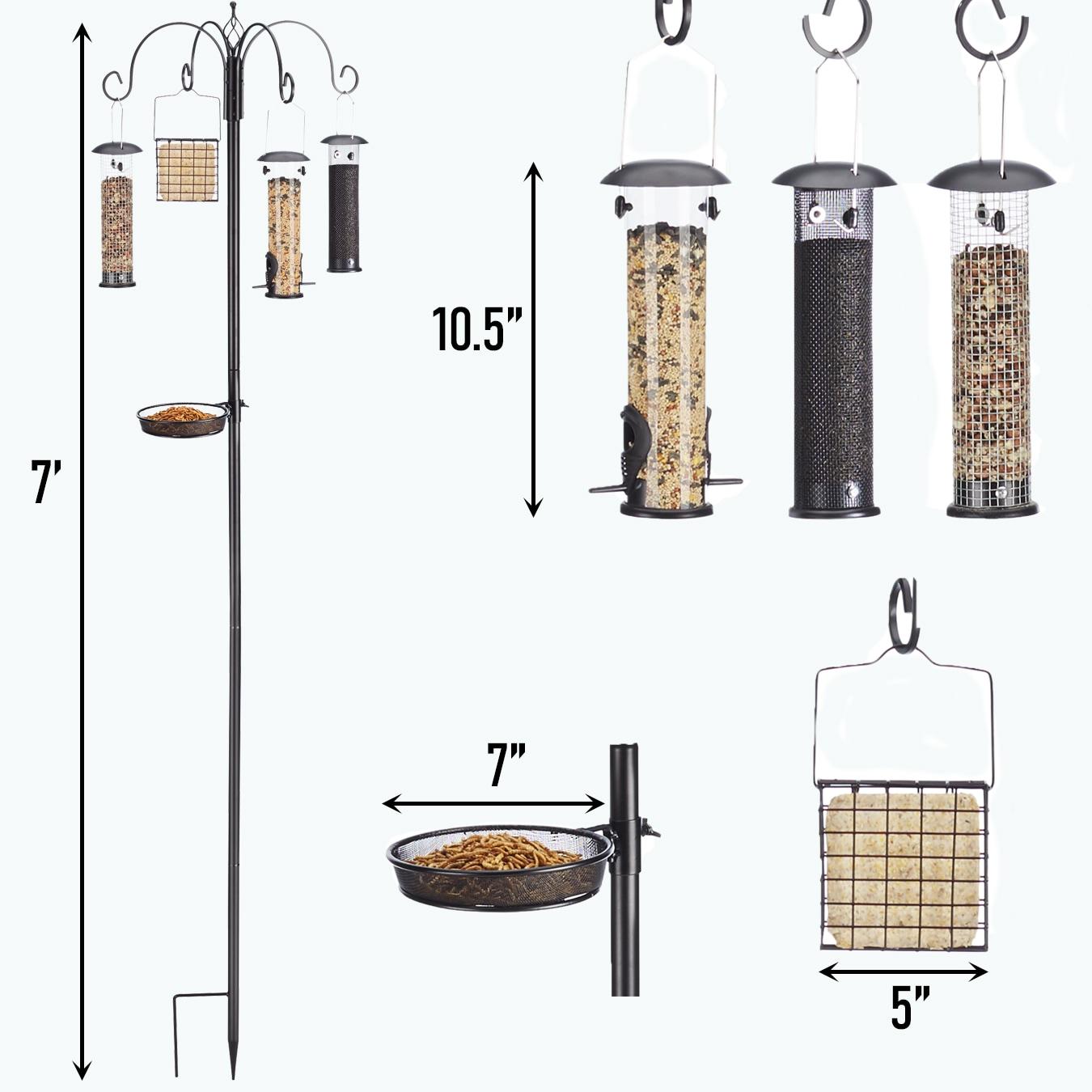 Black Metal Squirrel Resistant Bird Feeder Pole with Multiple Feeders