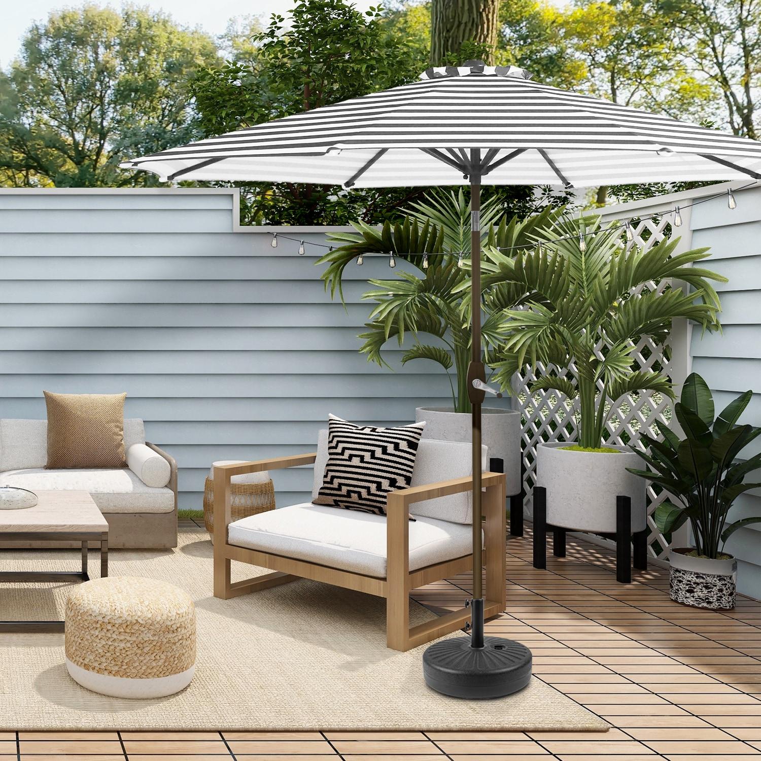 Polytrends Holme 9-foot Patio Umbrella and Base Stand Grey Stripe