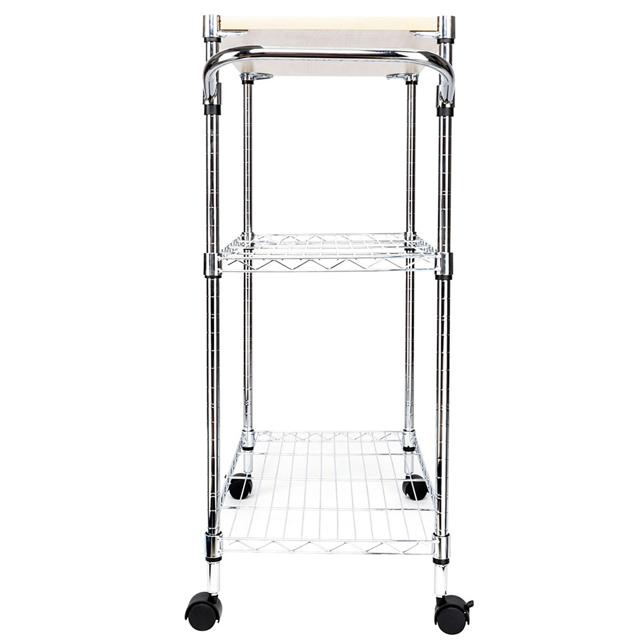 Ktaxon 3-Tier Rolling Kitchen Trolley Cart Steel Island Storage Utility Service Dining Silver