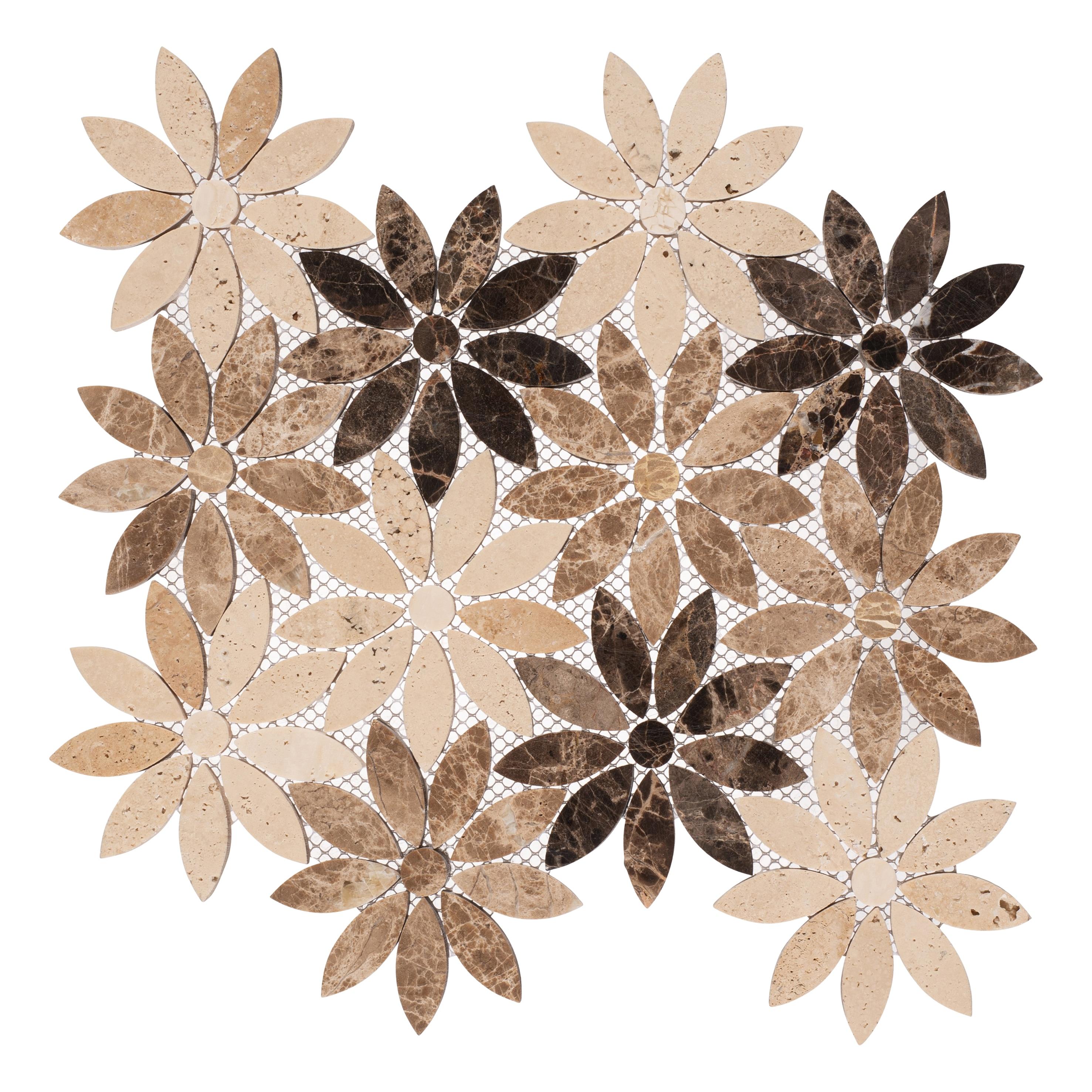 Beige and Brown Floral Marble Mosaic Tile