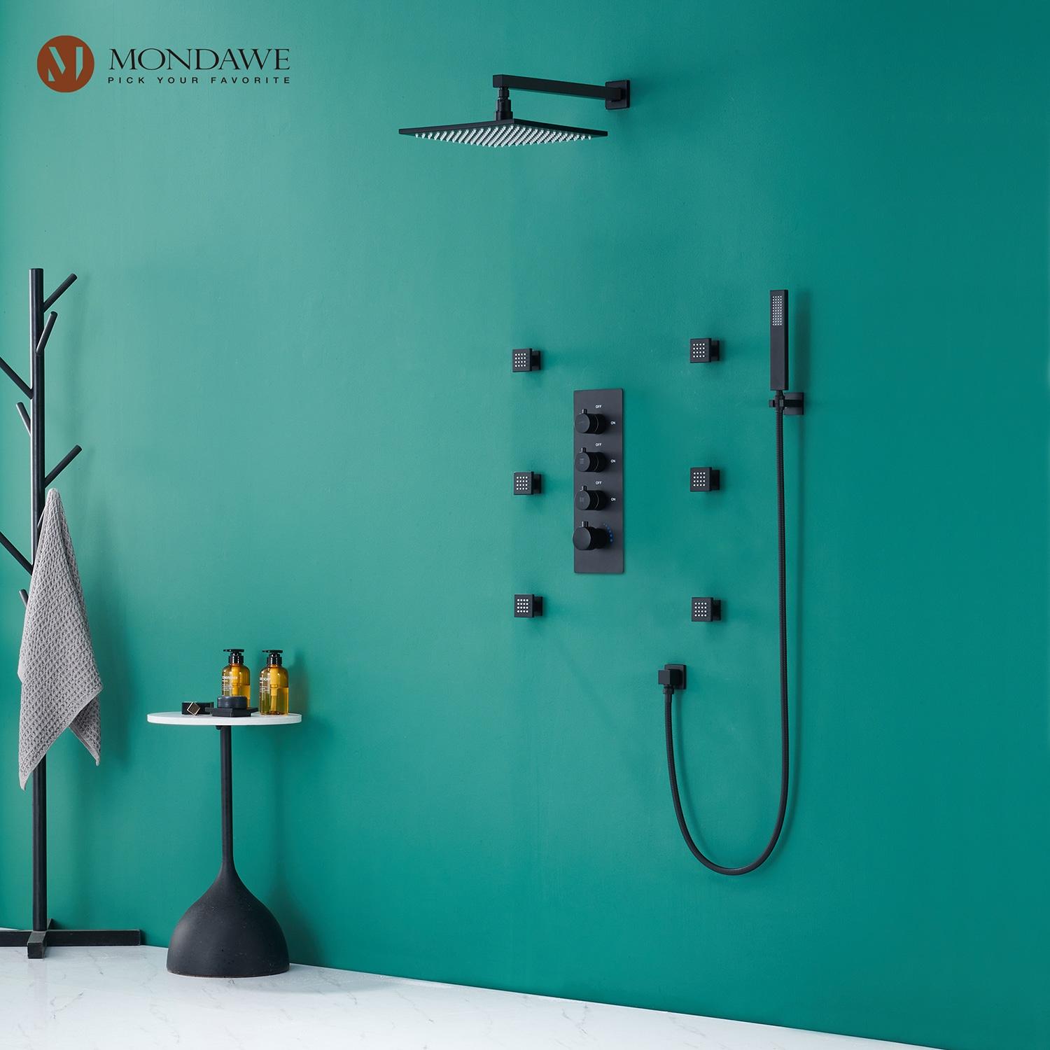 Rainfall Symphony 12inch 3-Function Dual Shower Head Thermostatic Shower System with 3 Sprays Handheld