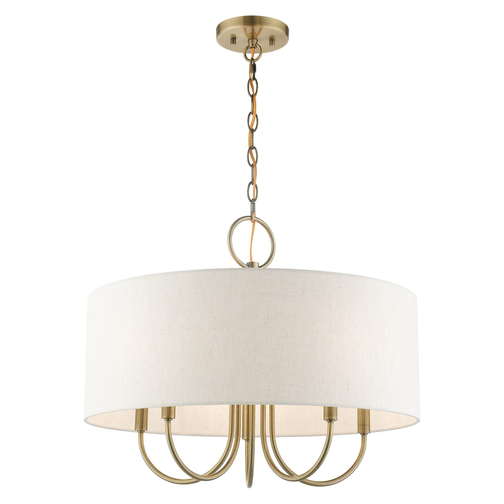 Livex Lighting Blossom 5-Light Metal/Fabric Pendant Chandelier in Antique Brass