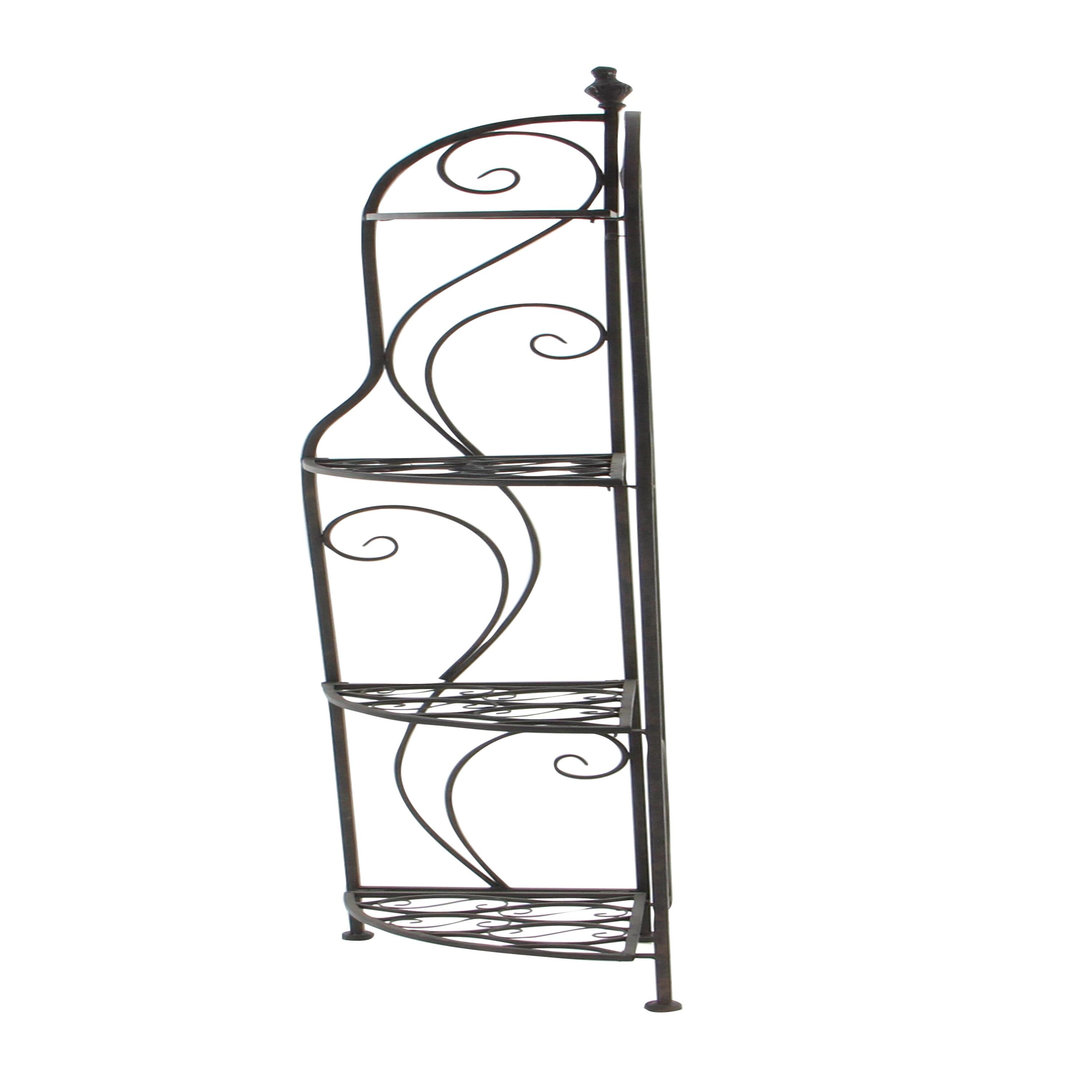 DecMode 17" x 60" Black Metal Scroll Indoor Outdoor Tall Folding 4 Shelves Bakers Rack, 1-Piece