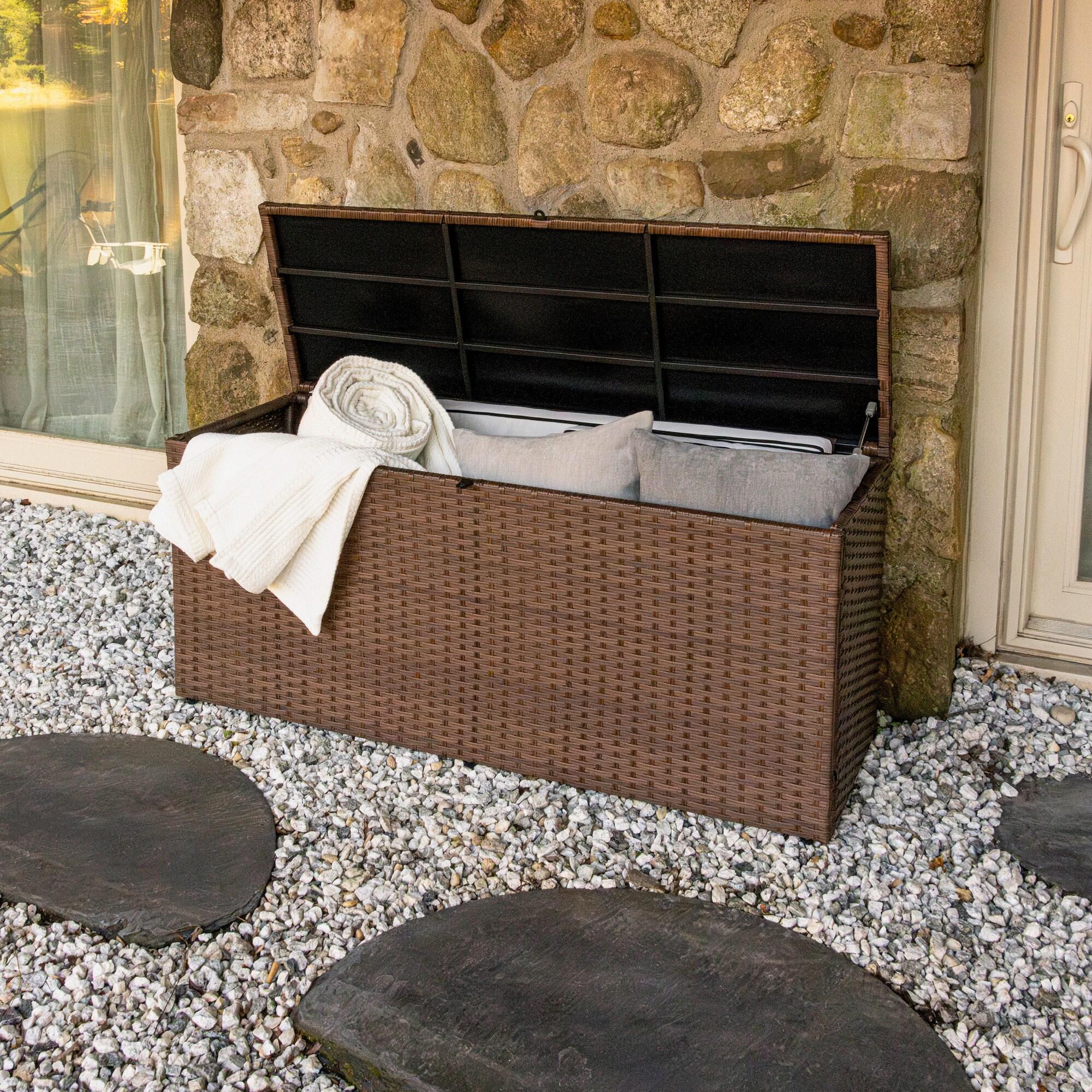 happimess Nino Modern Minimalist Outdoor Faux Wicker Deck and Patio Storage Box