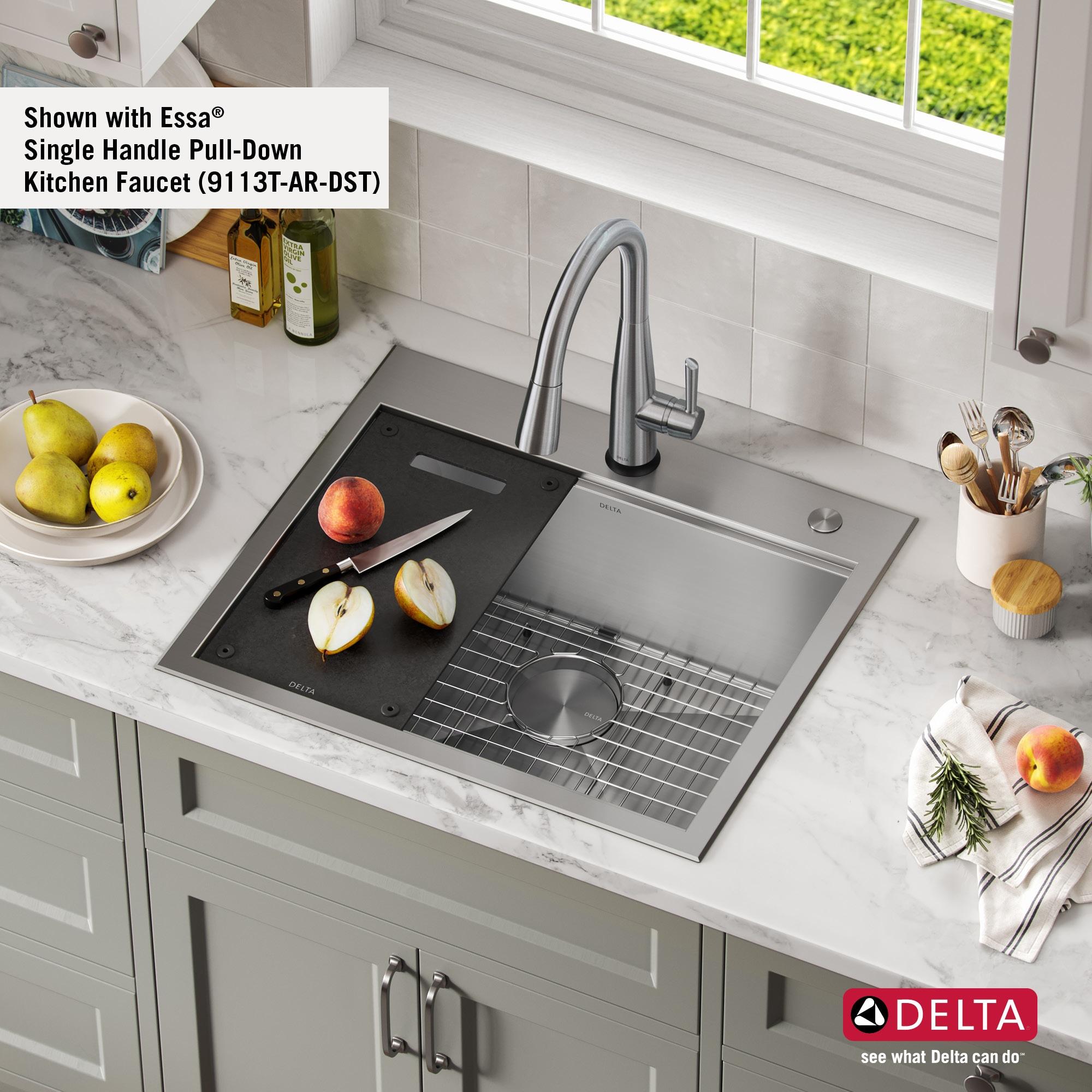 Delta Rivet™ 25" L Workstation Kitchen Sink Drop-In Top Mount 16 Gauge Stainless Steel Single Bowl