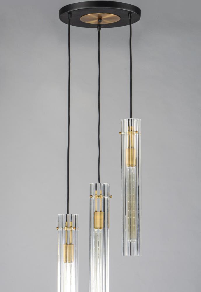 Maxim 16123CLBKAB 13 in. Flambeau 3 Light Black & Antique Brass Chandelier Ceiling Light