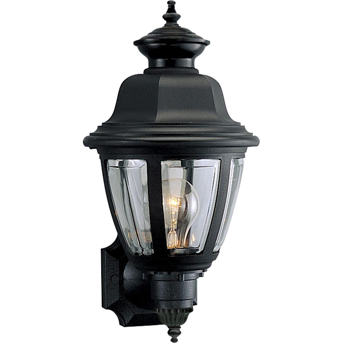 Progress Lighting Cantata 1-Light Outdoor Porcelain Wall Lantern, Black Finish, Clear Acrylic Panels