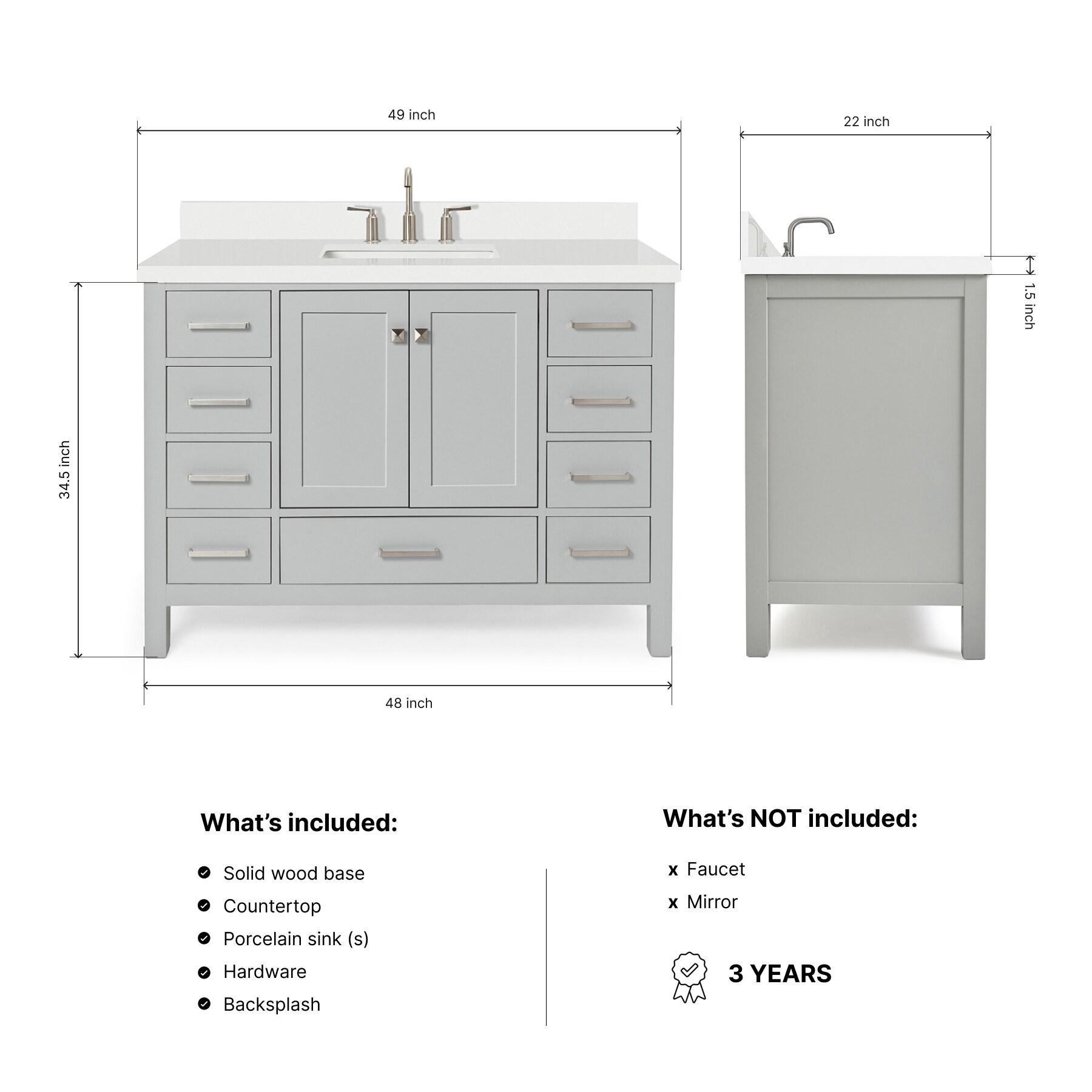 Ariel A049swqrvo Cambridge 49" Free Standing Single Basin Vanity Set - Grey