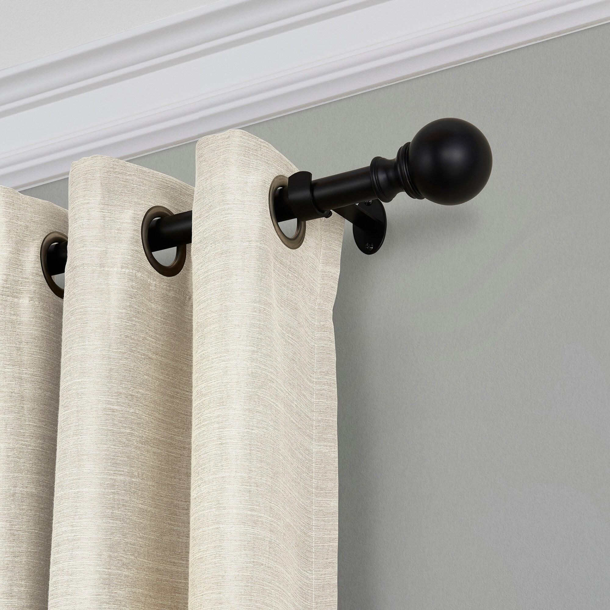 Cordelia 1" Window Drapery Single Curtain Rod with Globe Ball Finial - 86"-120" - Black - Elrene Home Fashions