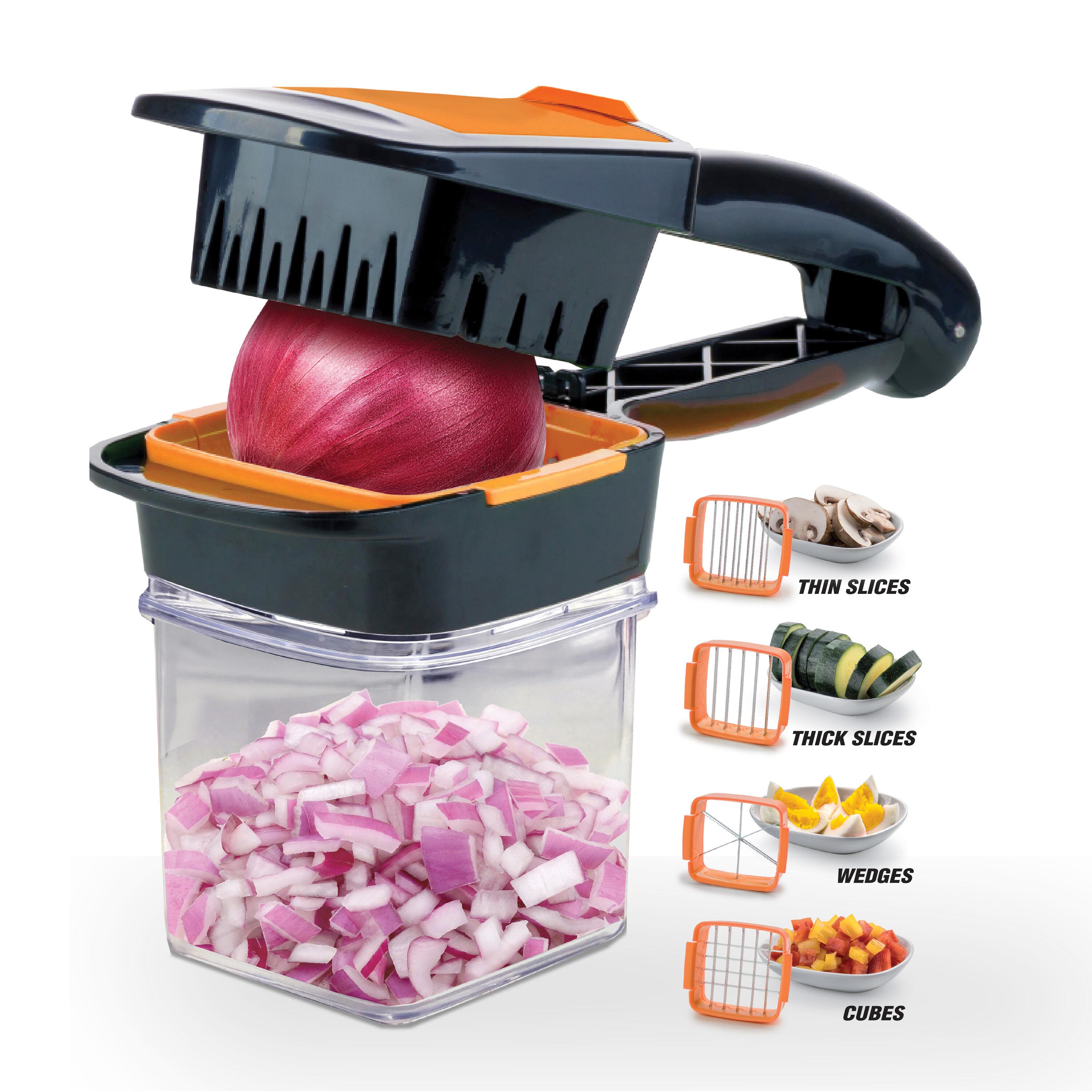 NutriChopper Black Handheld Vegetable and Fruit Chopper with 4 Stainless Steel Blades & Catch Container