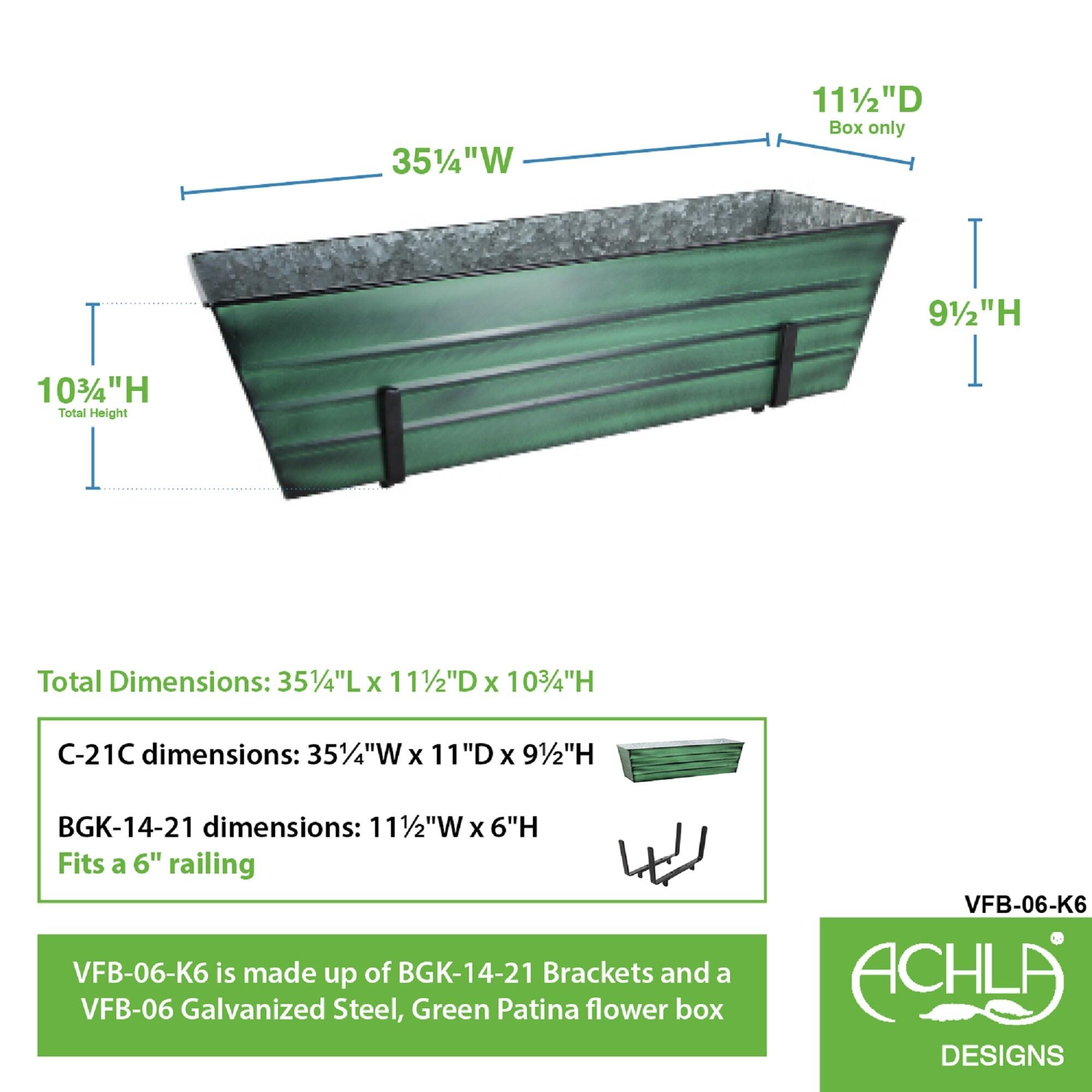 Achla  2 x 6 Railings Flower Box with Brackets Green - Large