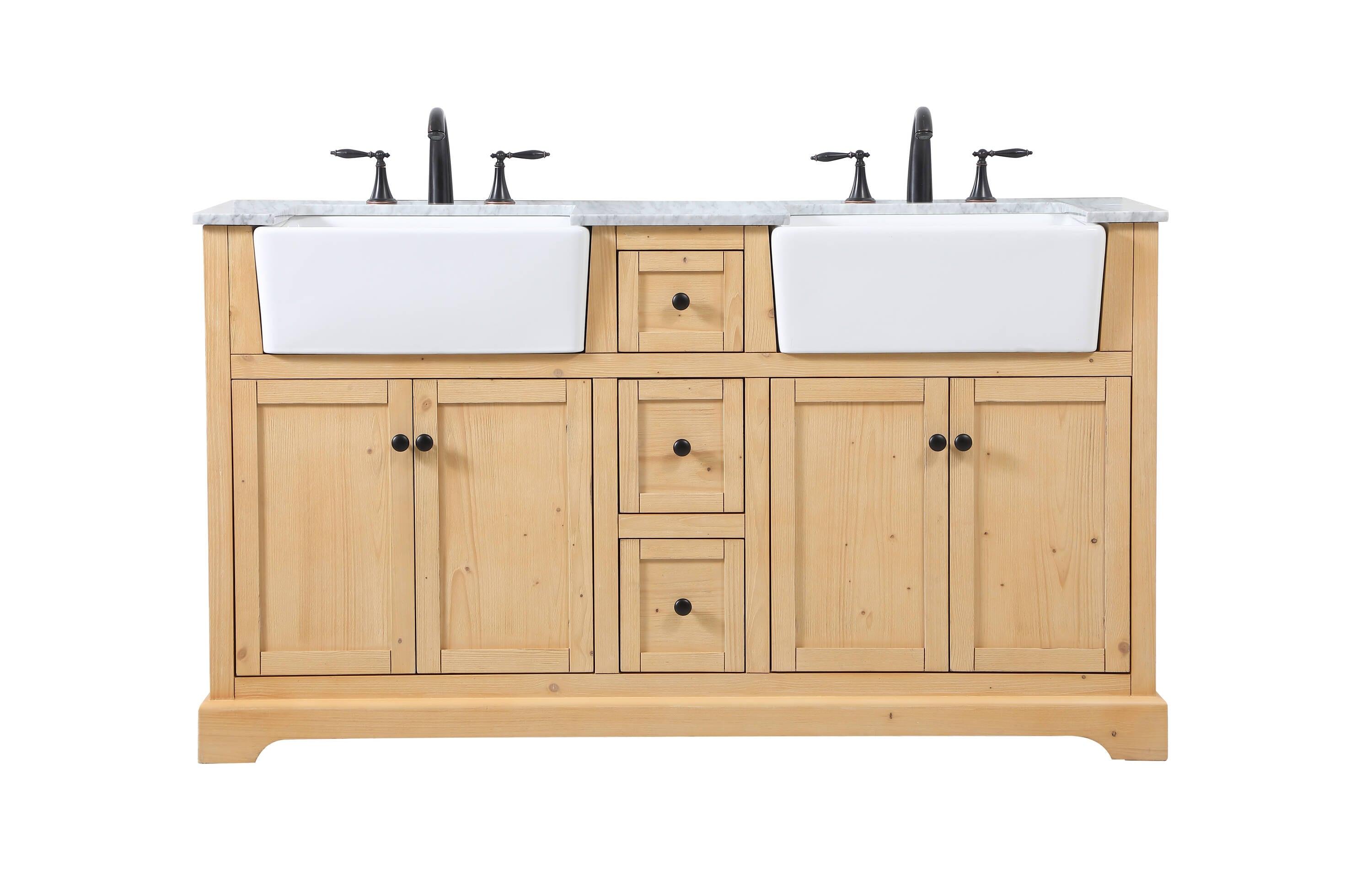 Elegant Decor Franklin 60" Aluminum MDF Double Bathroom Vanity in Natural Wood