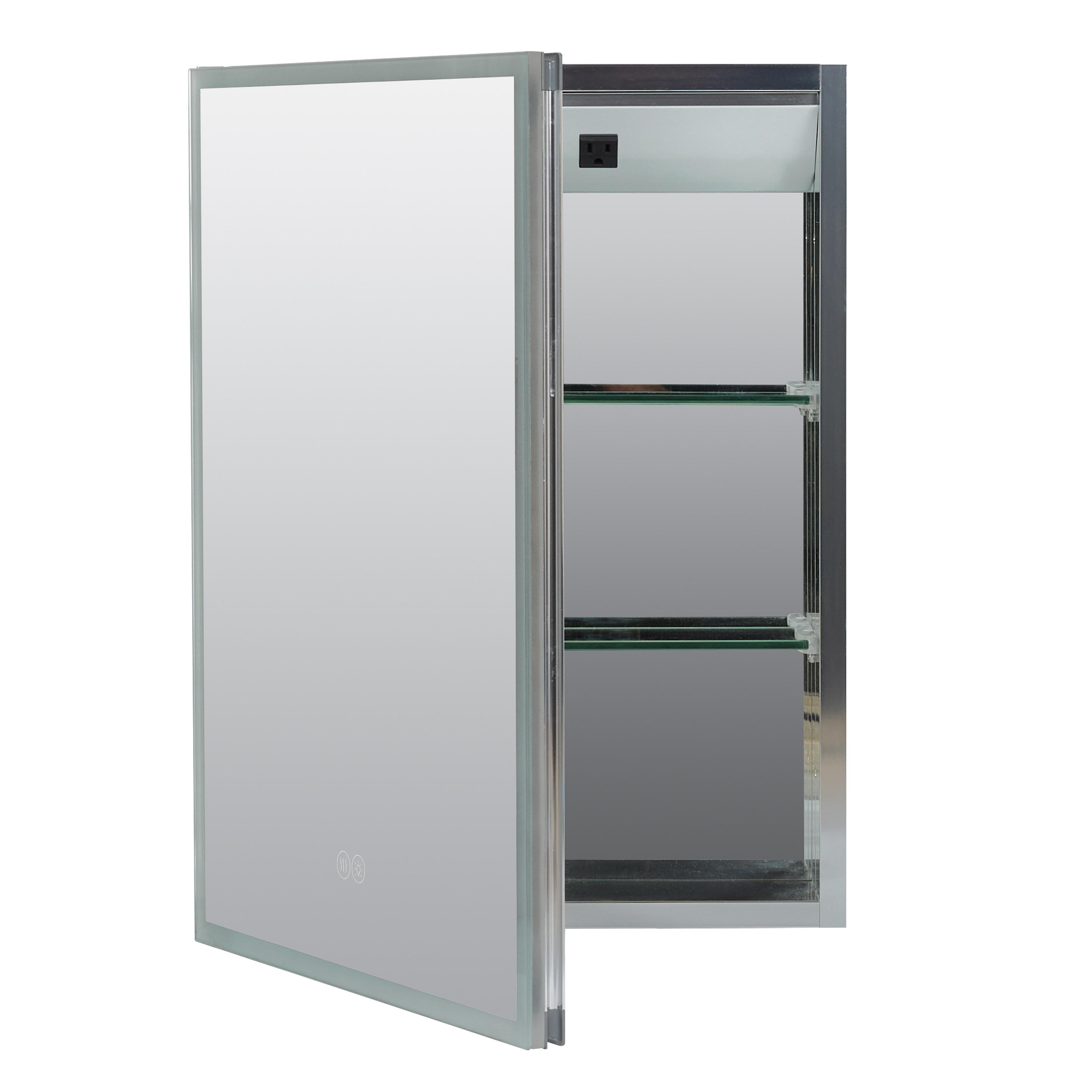 Arlot Recessed or Surface Mount Framed Medicine Cabinet with LED Lighting and Electrical Outlet