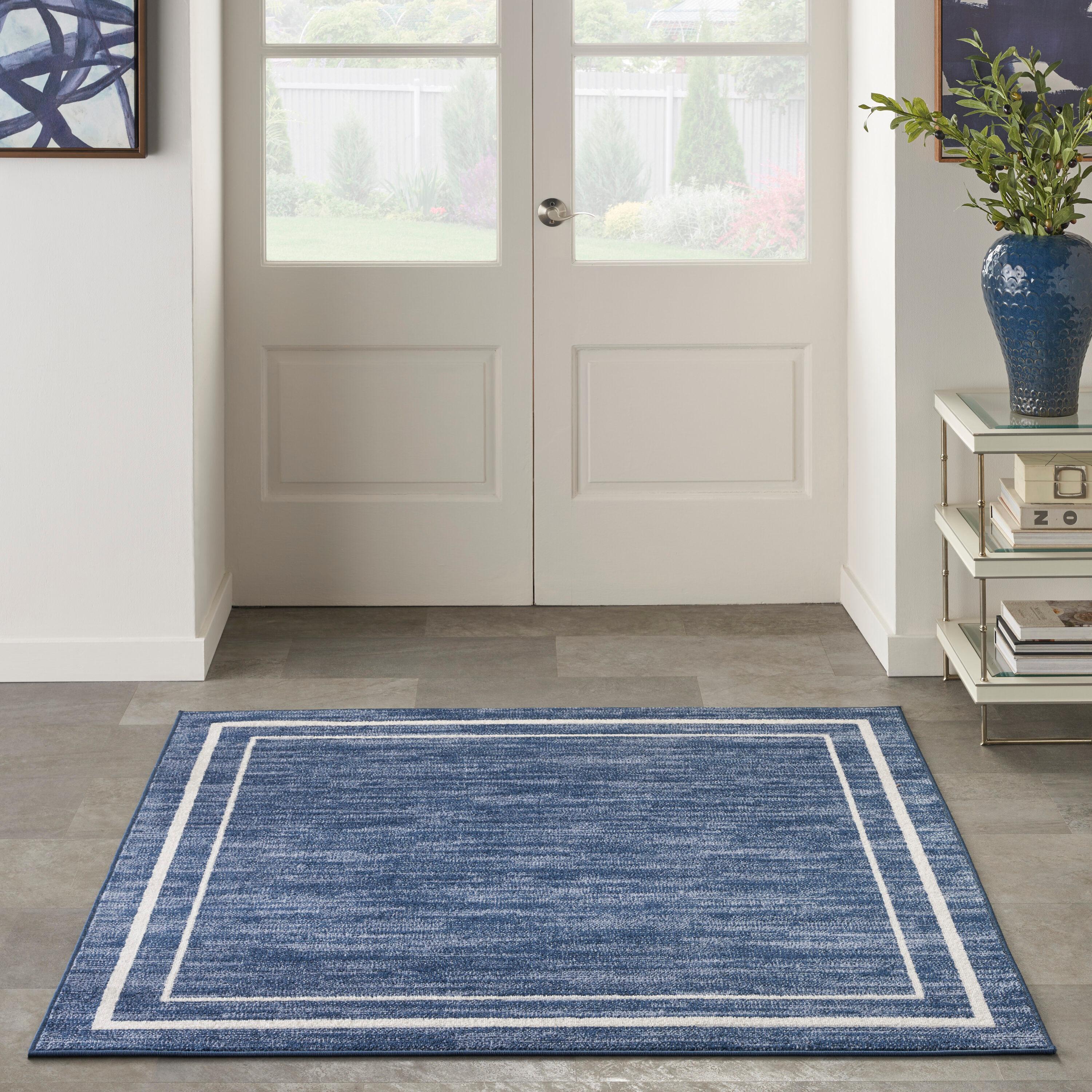 Nourison Essentials 5' x square Navy/Ivory Contemporary Indoor/Outdoor Rug