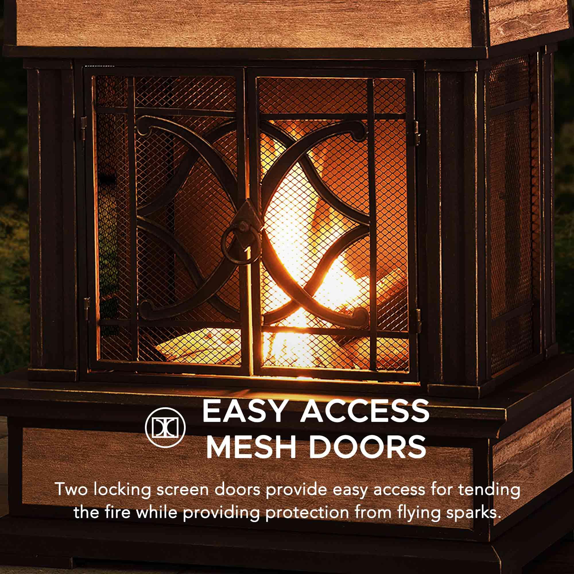 SUNJOY Outdoor 57 inch Steel Wood Burning Fireplace with Fire Poker and Rain Cover