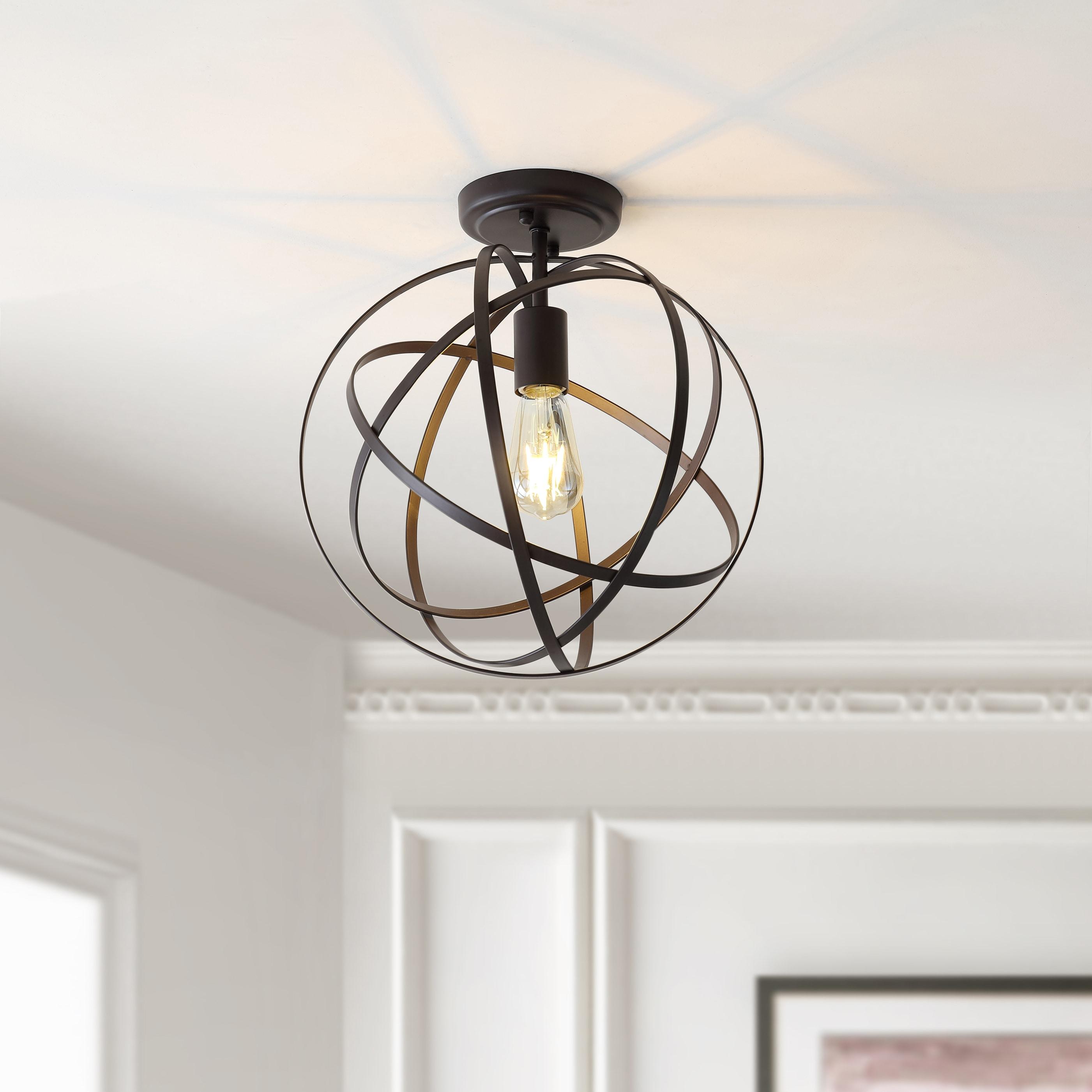 JONATHAN  Y Alma 13" Metal Orb Contemporary 1 -Light 13-in Polished Bronze Semi Flush Mount Light