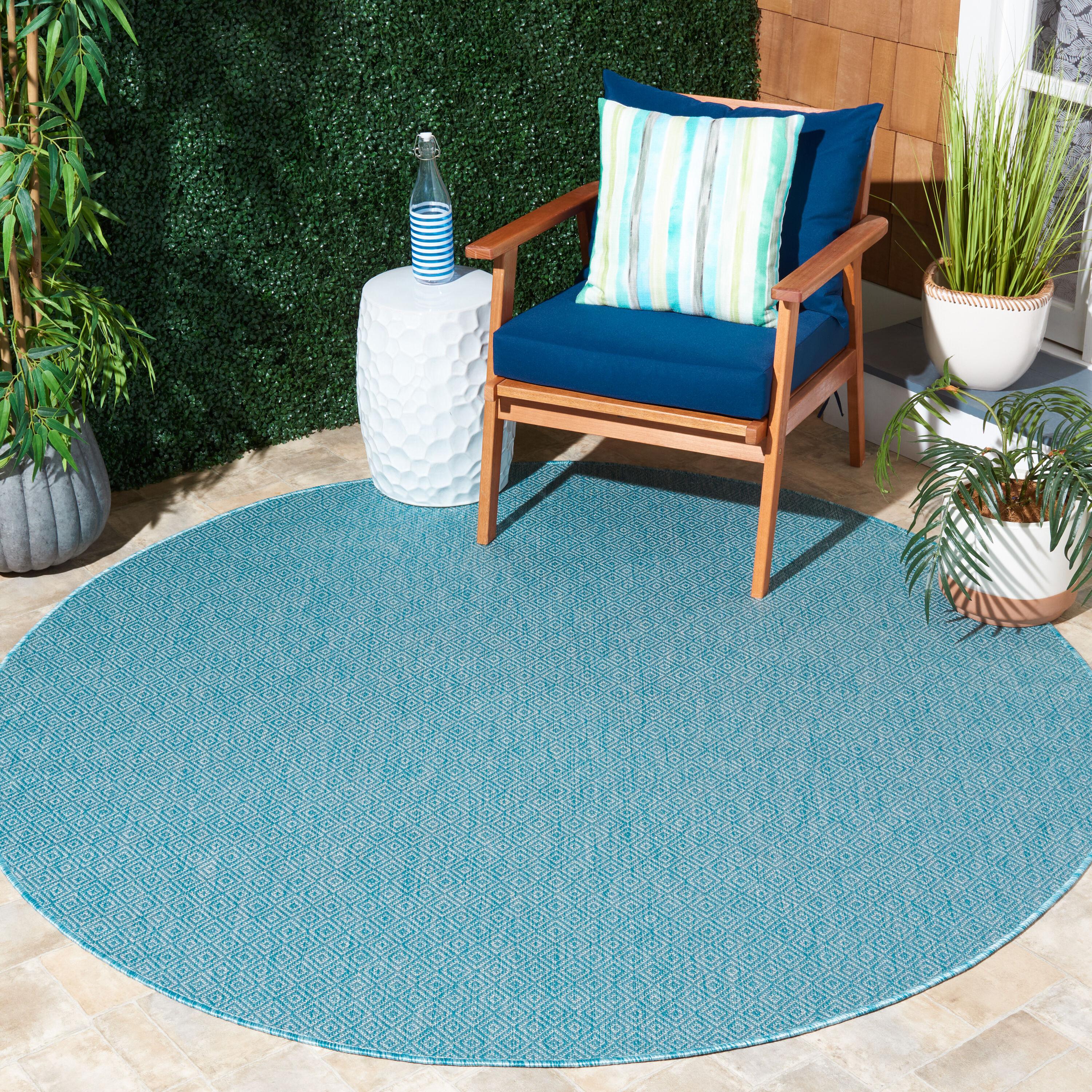 Courtyard CY8520 Power Loomed Indoor and Outdoor Area Rug - Aqua/Aqua - 5'3" Round - Safavieh