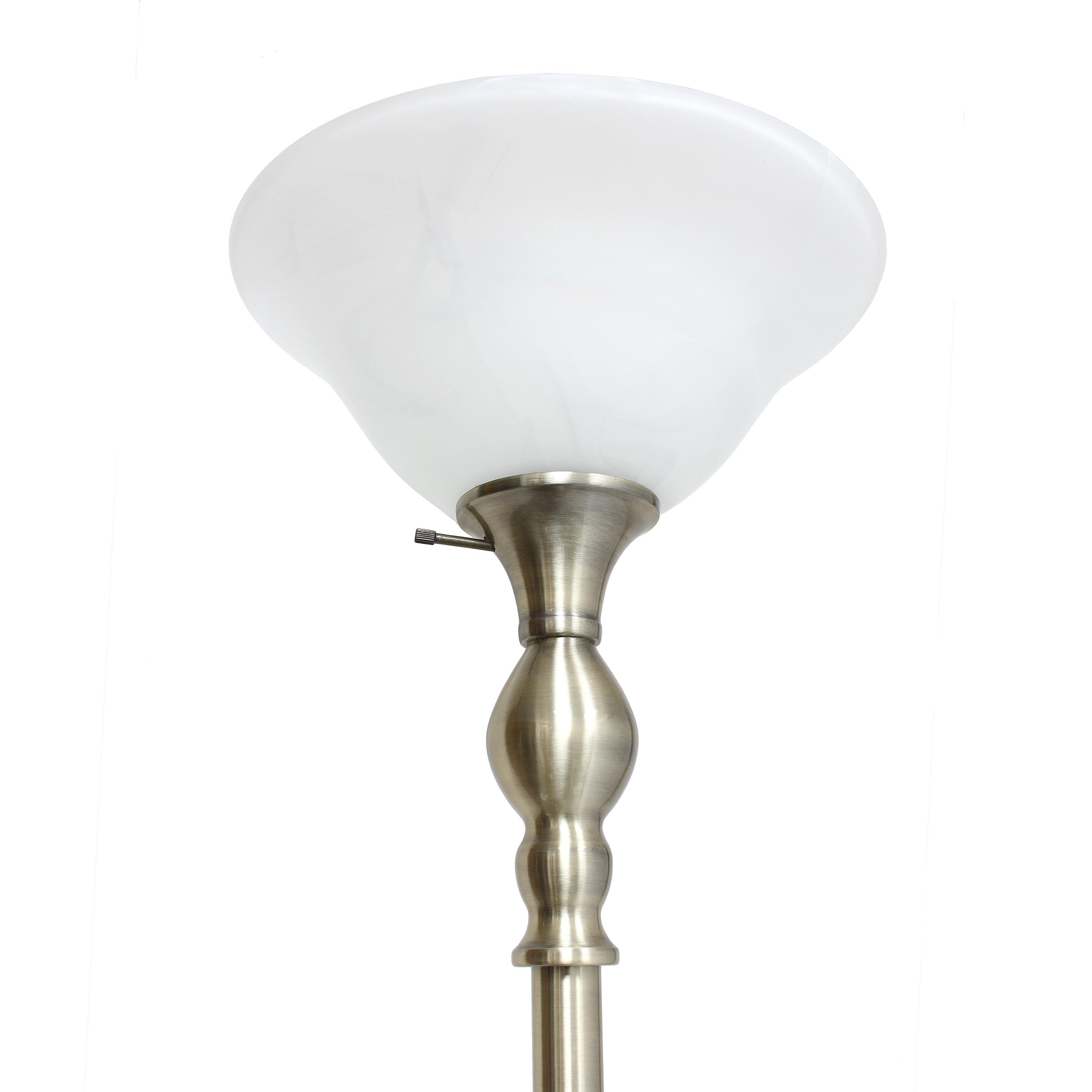 1-Light Classic Torchiere Floor Lamp with Marbleized Glass Shade Antique Brass - Lalia Home: UL Listed, Metal Base, Rotary Switch